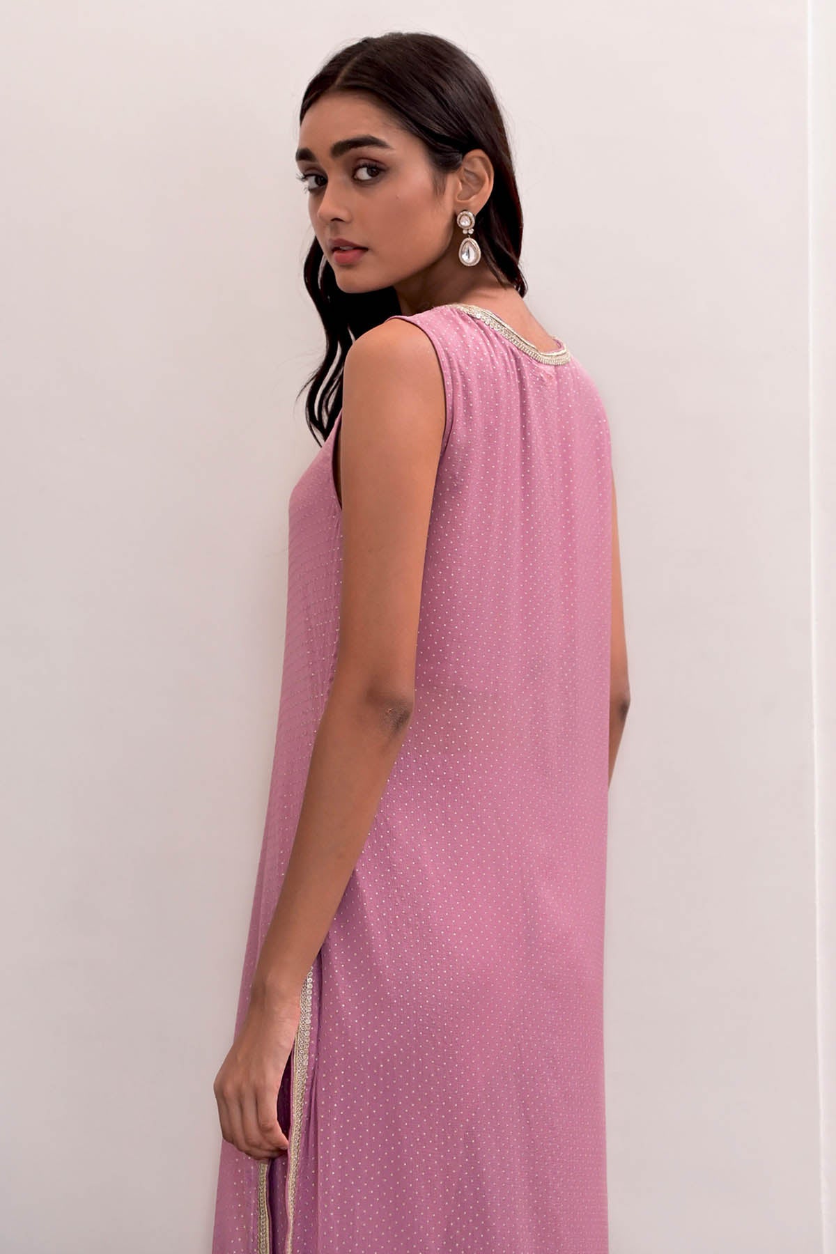 Lavender Lace Work Kurta Set