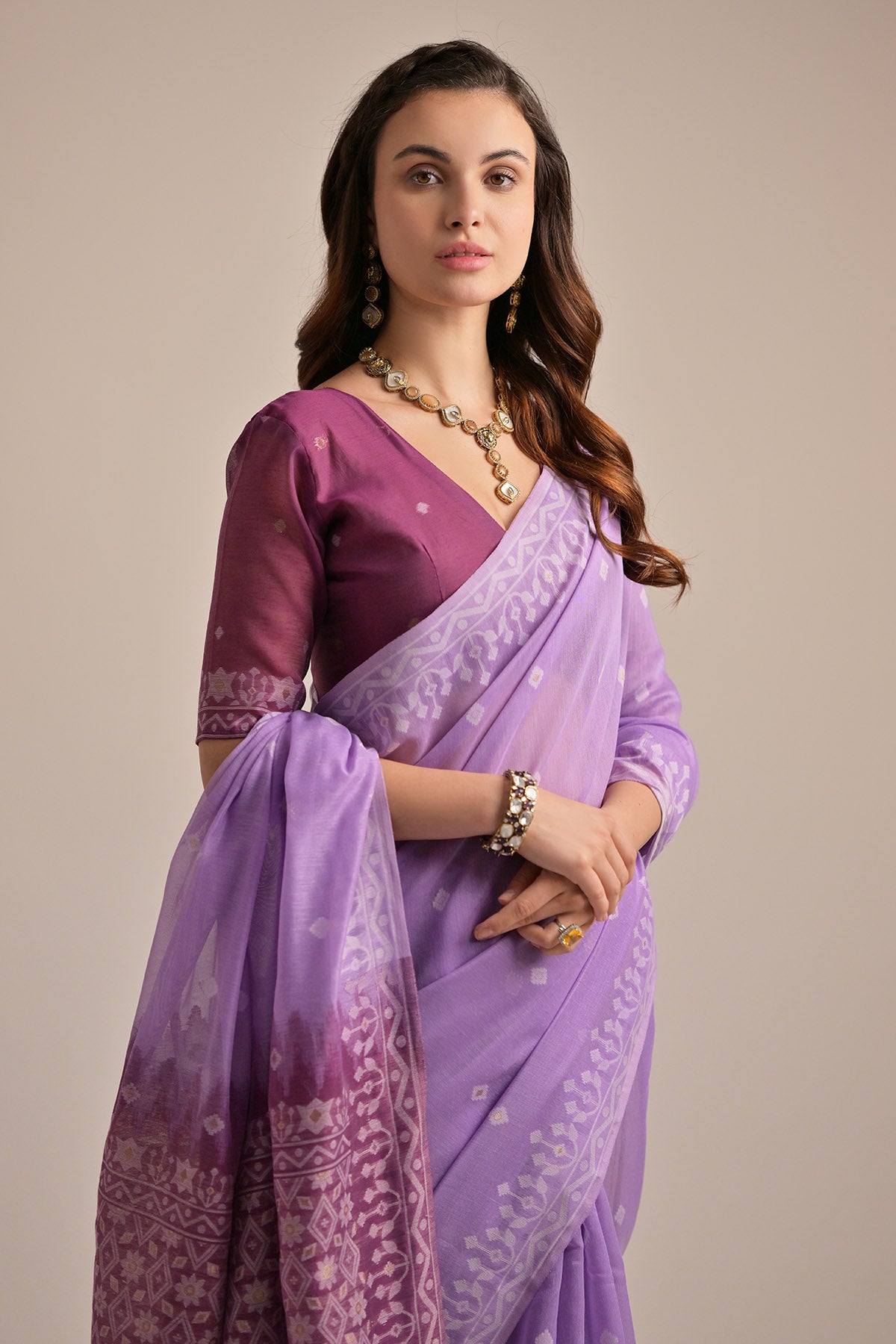 Lavender Lakhnavi Weaves Saree