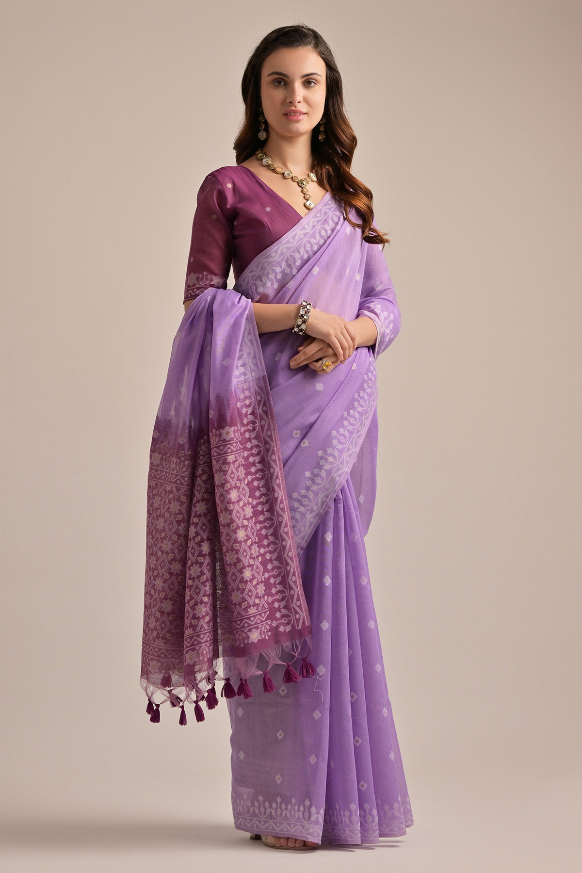 Lavender Lakhnavi Weaves Saree