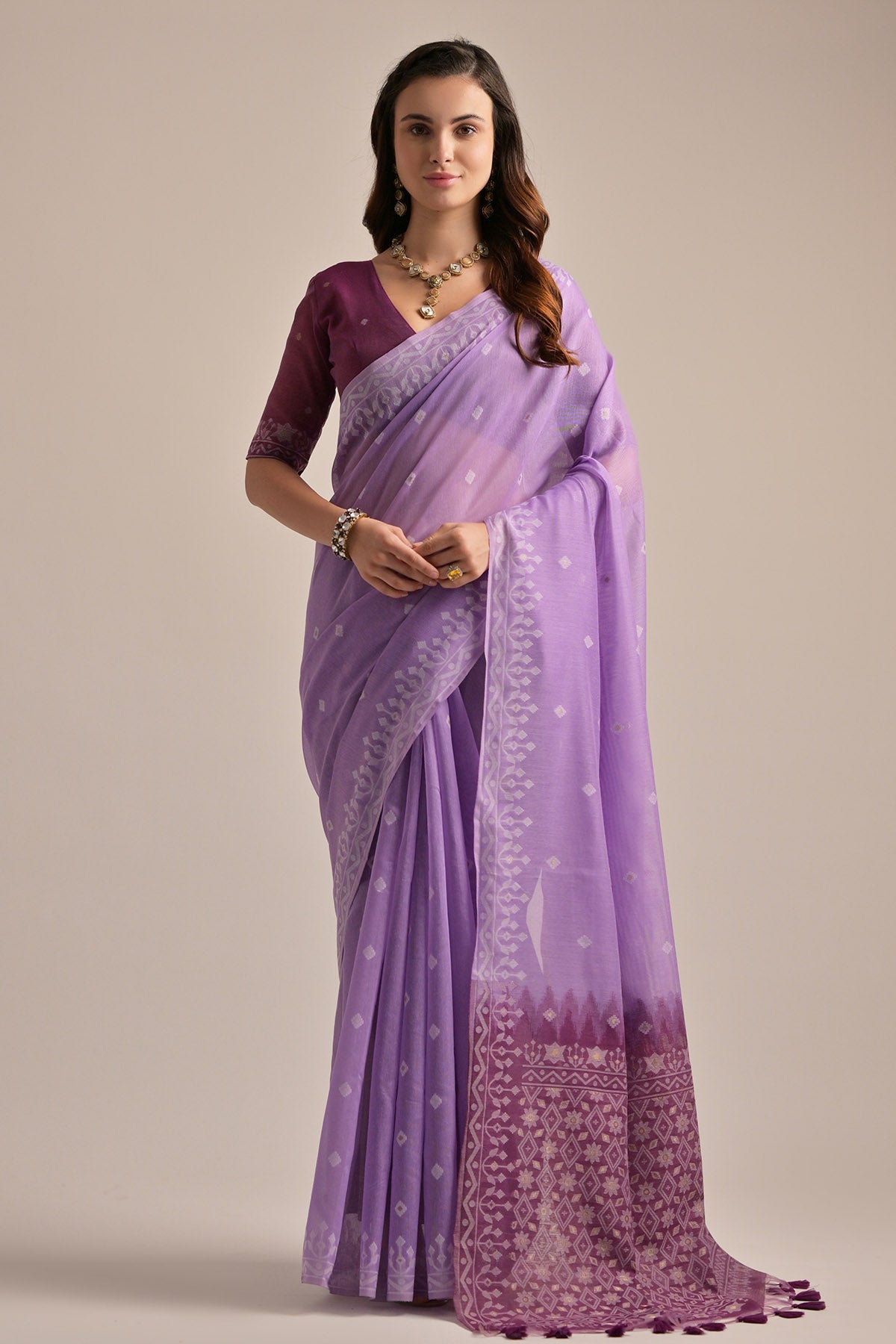 Buy Lavender Lakhnavi Weaves Saree by Lili Lala for women online at ScrollnShops