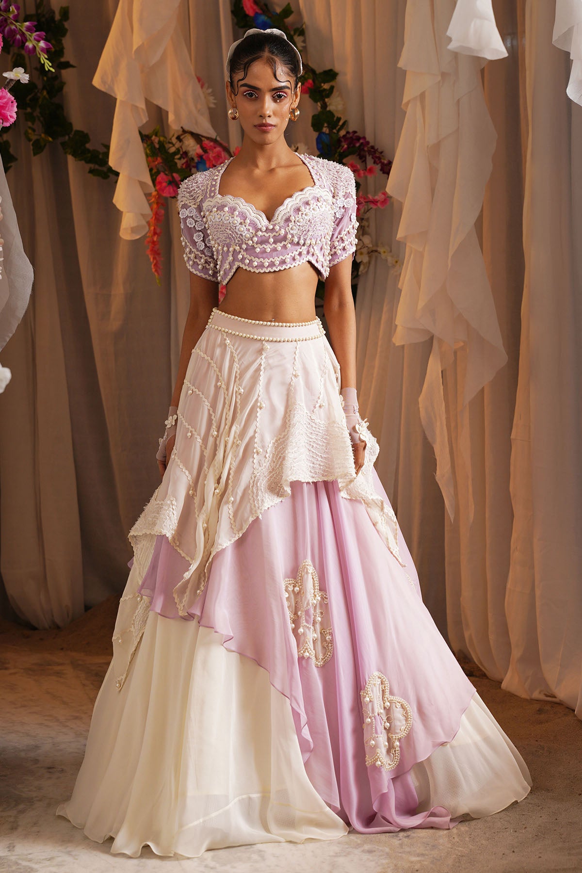 Lavender Layered Lehenga Set