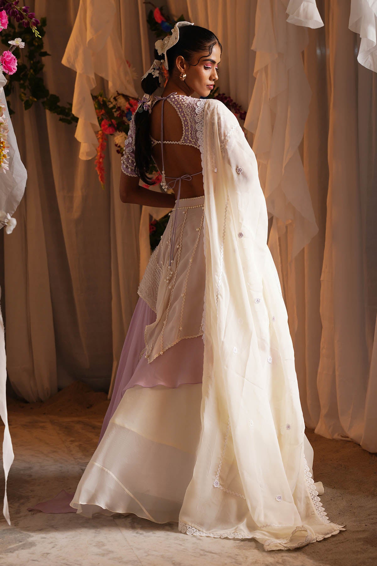 Lavender Layered Lehenga Set