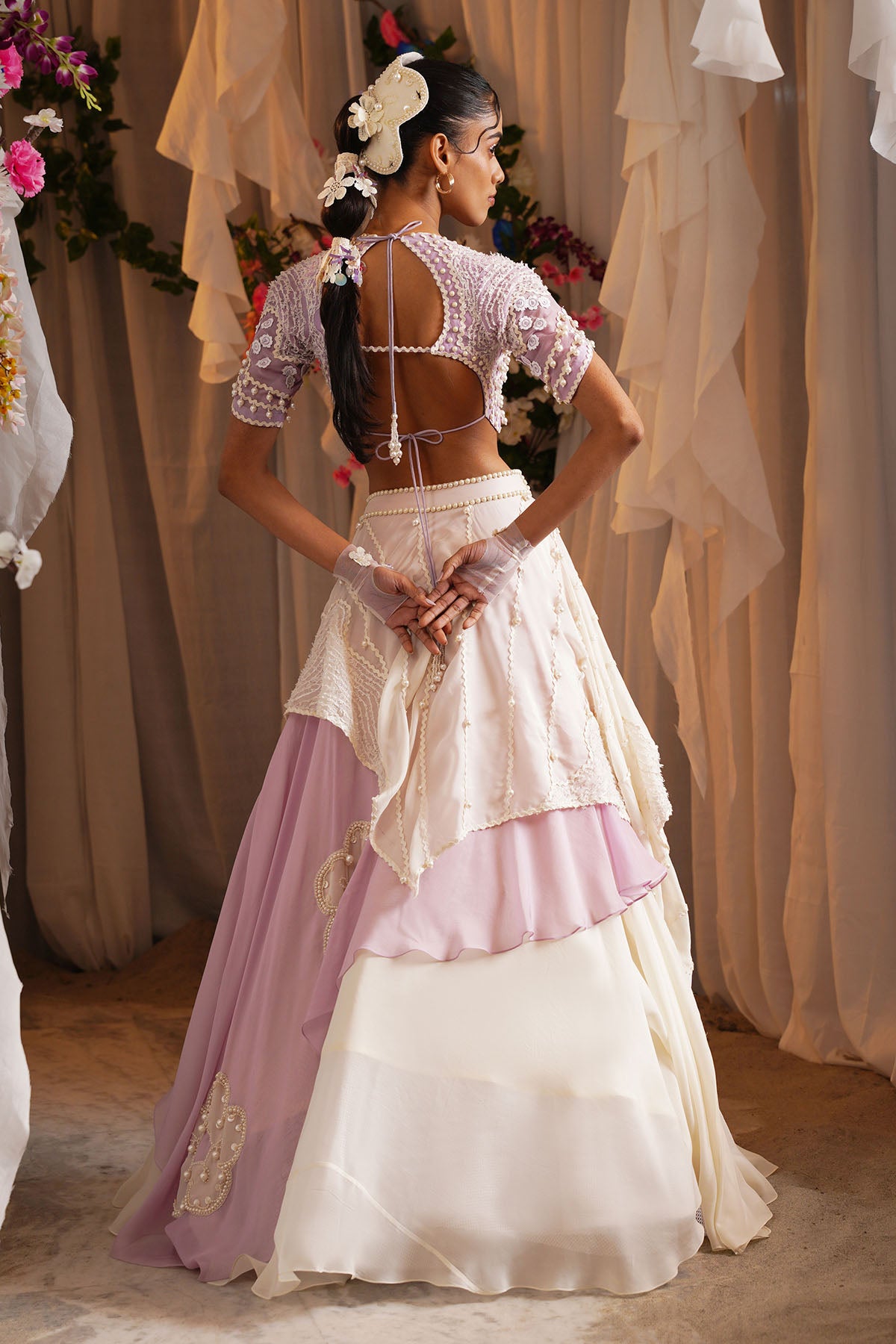 Lavender Layered Lehenga Set