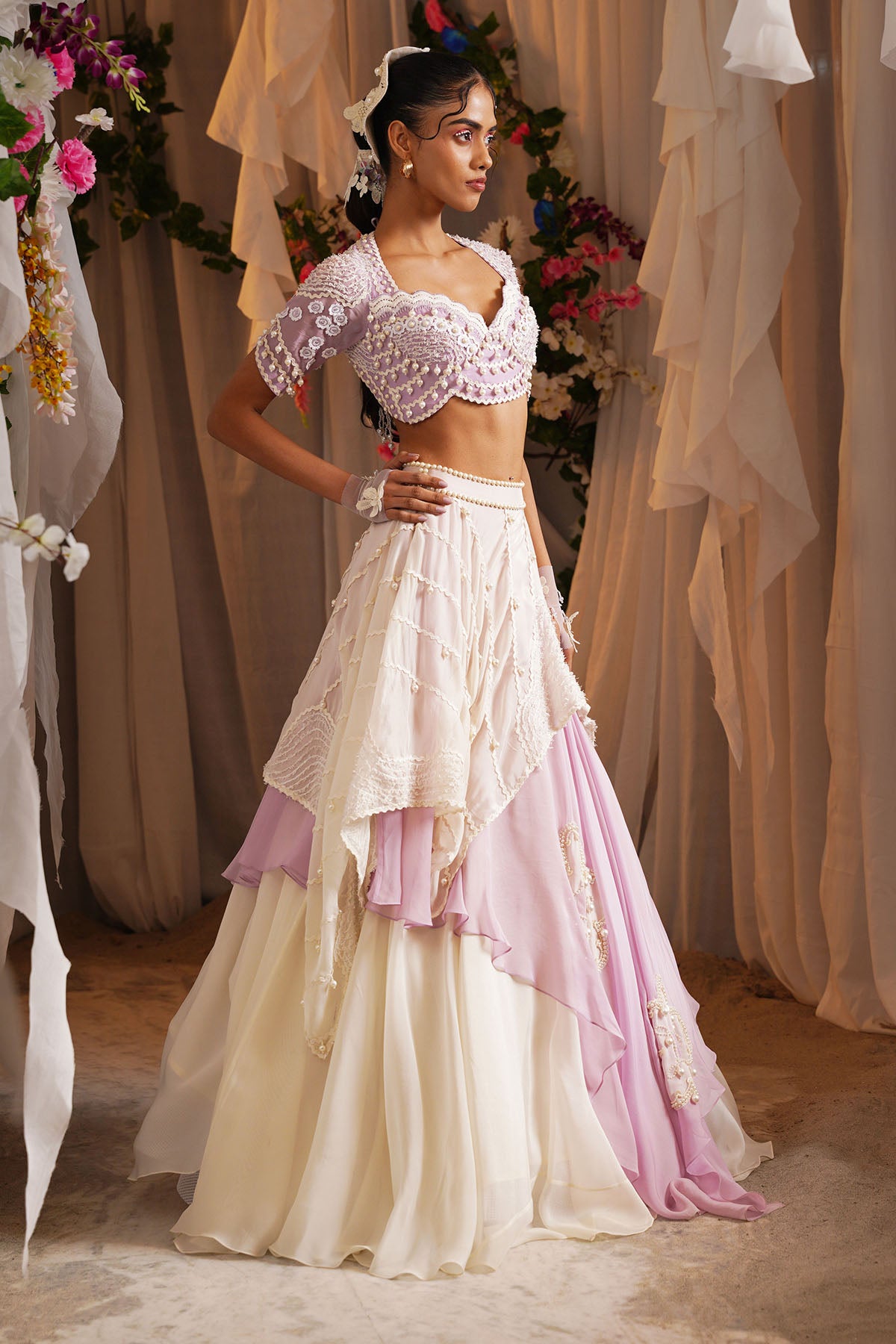 Lavender Layered Lehenga Set