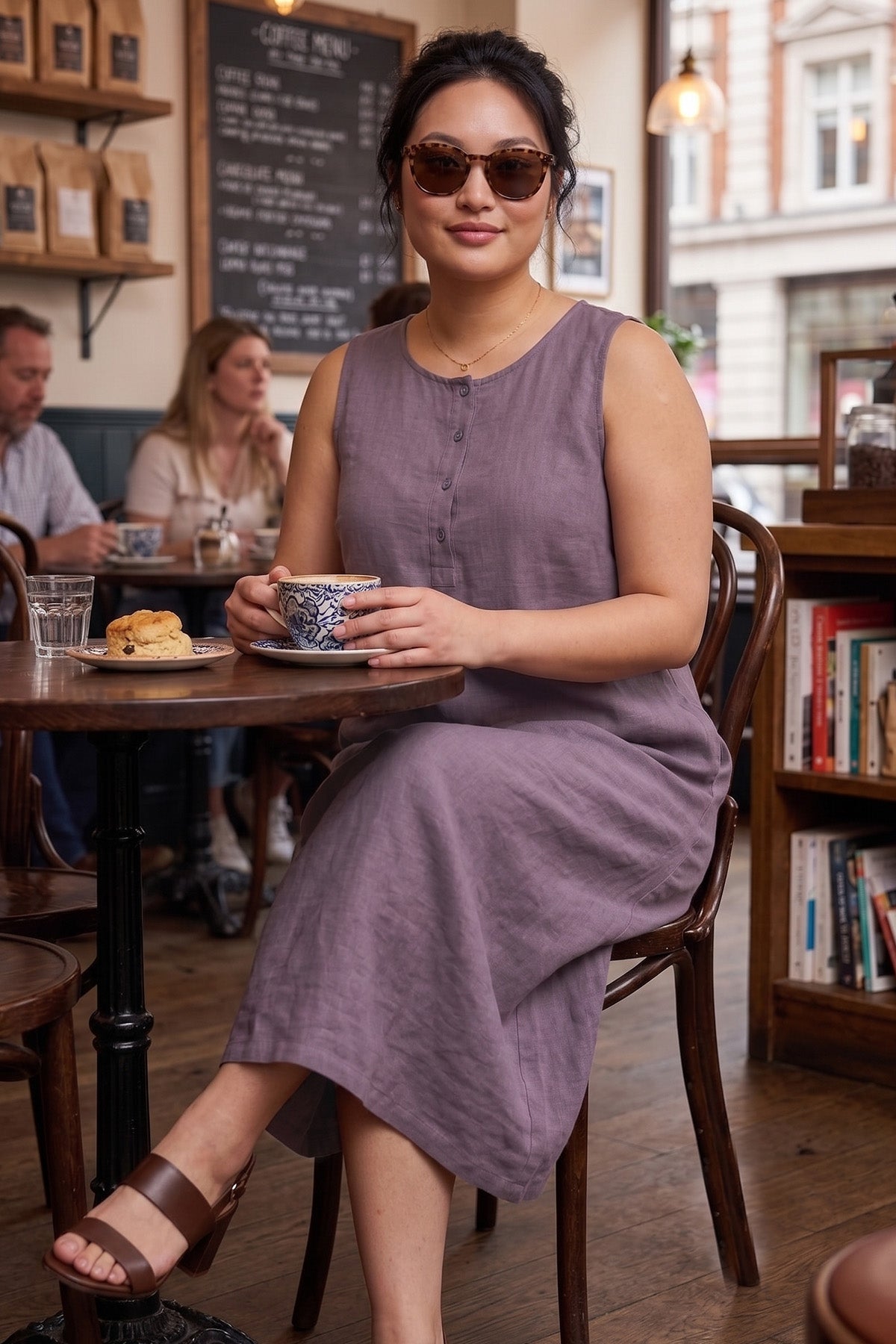 Lavender Linen Blend Midi Dress