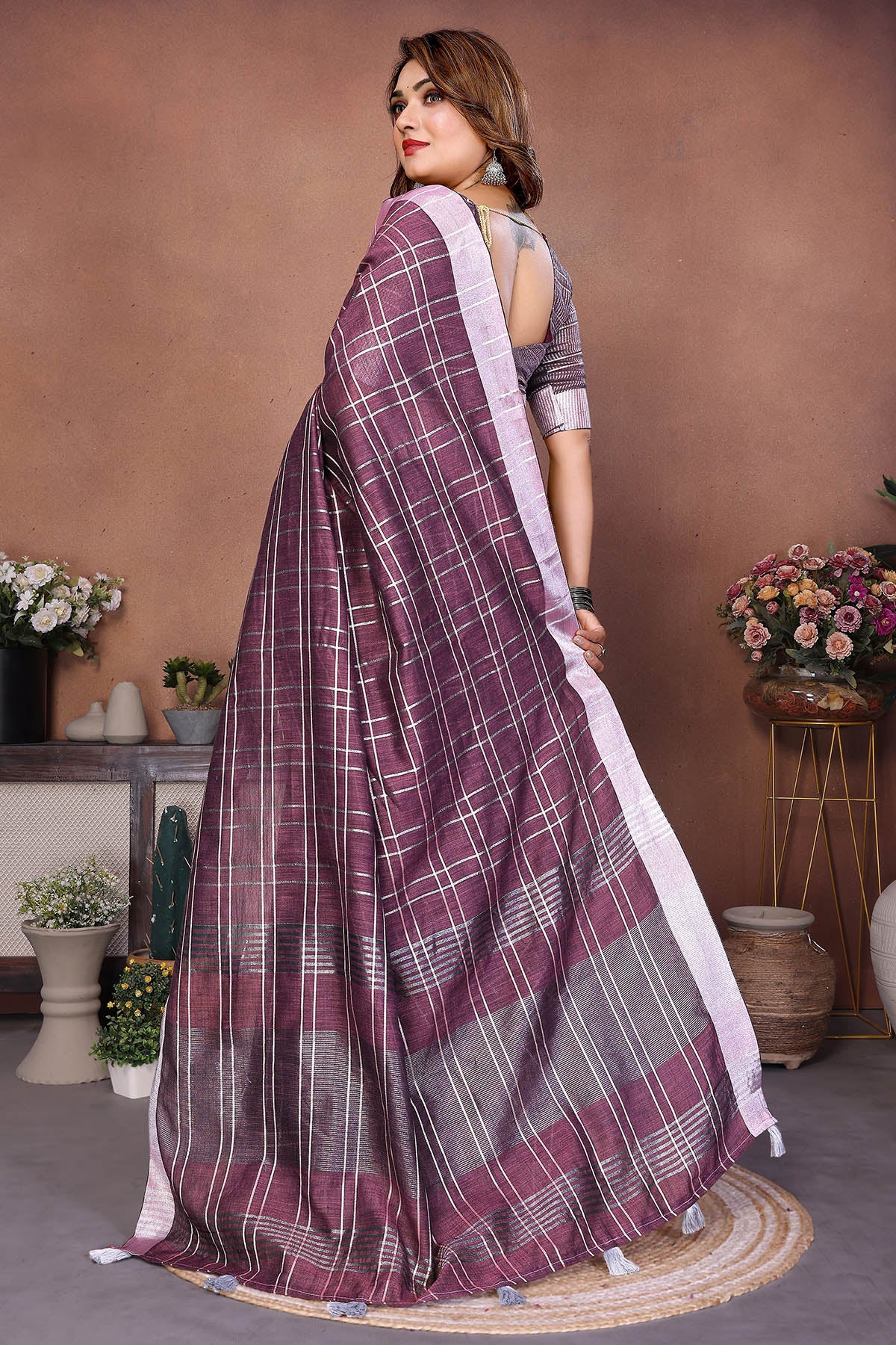 Lavender Linen Weaving Saree