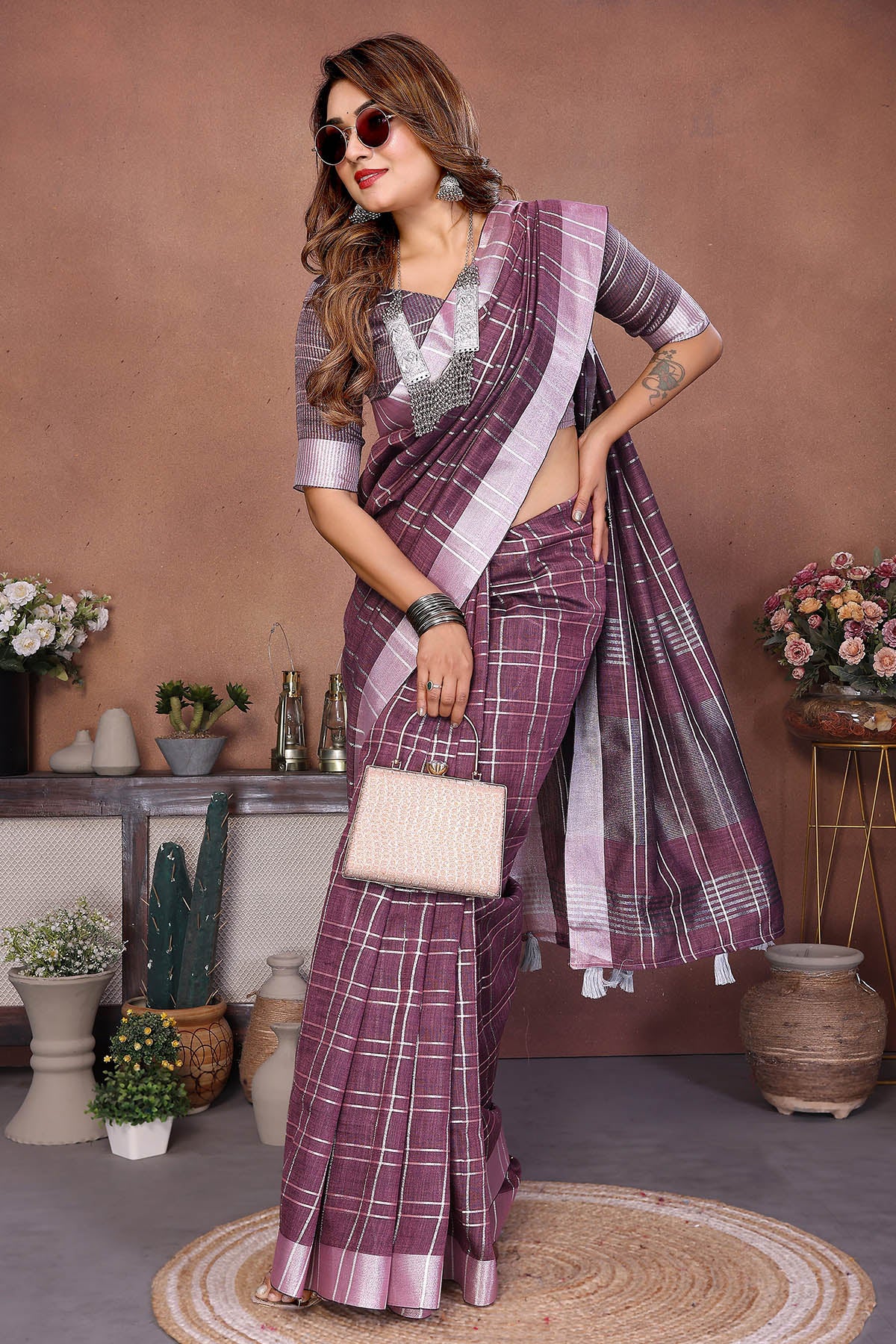 Lavender Linen Weaving Saree