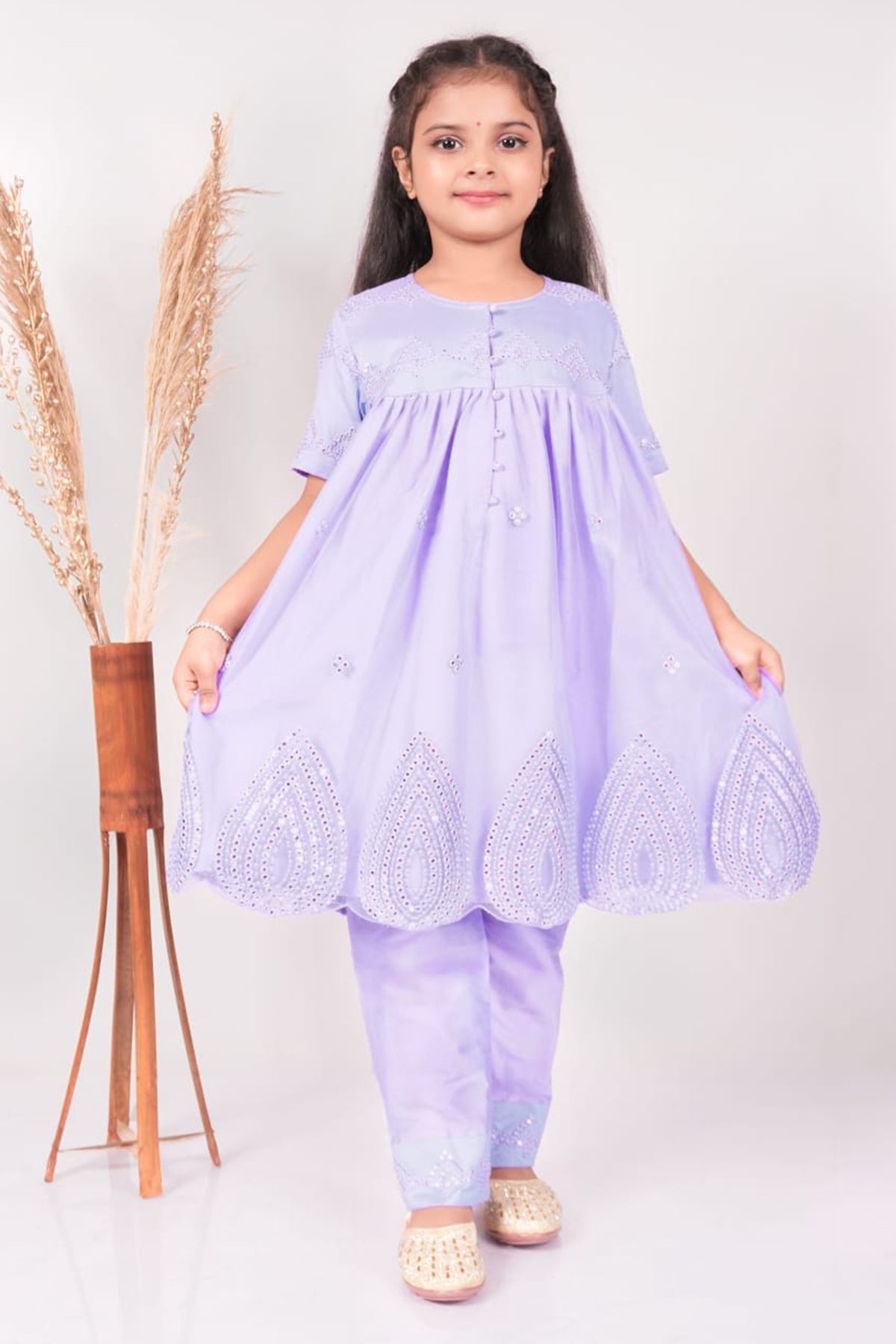 Buy Lavender Mirror Work Top & Pant for girl by Little Brats online available at scrollnshops