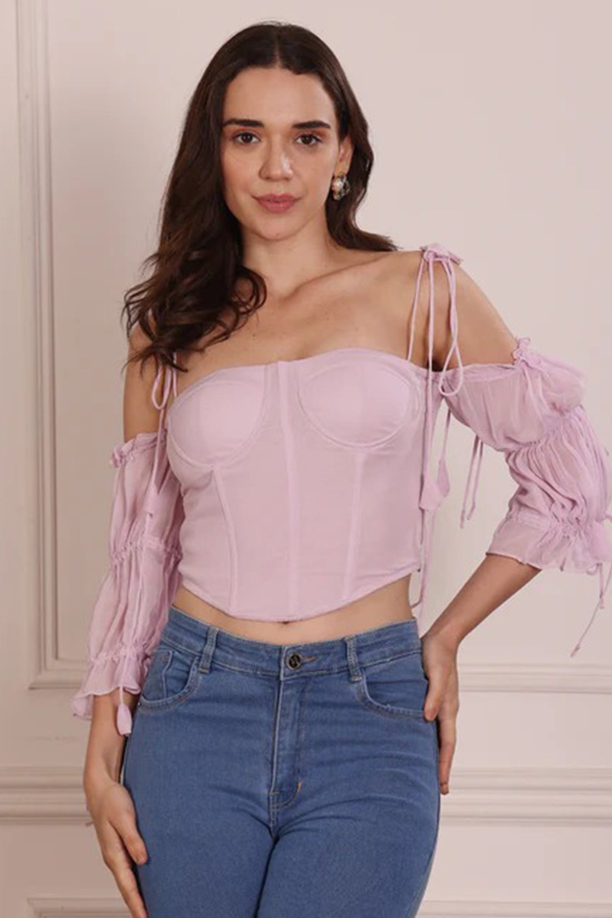 Buy Lavender Off Shoulder Crop Top for women by Seoraa online available at scrollnshops
