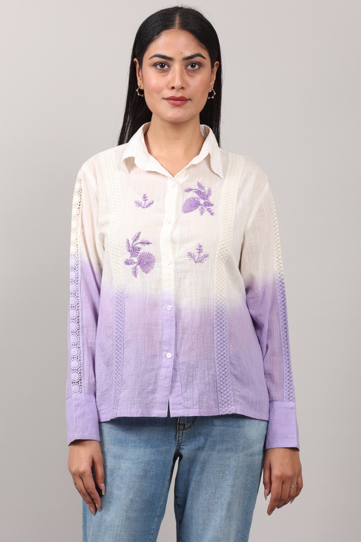 Buy Lavender Ombre Cotton Shirt by OSKOS for women online at ScrollnShops
