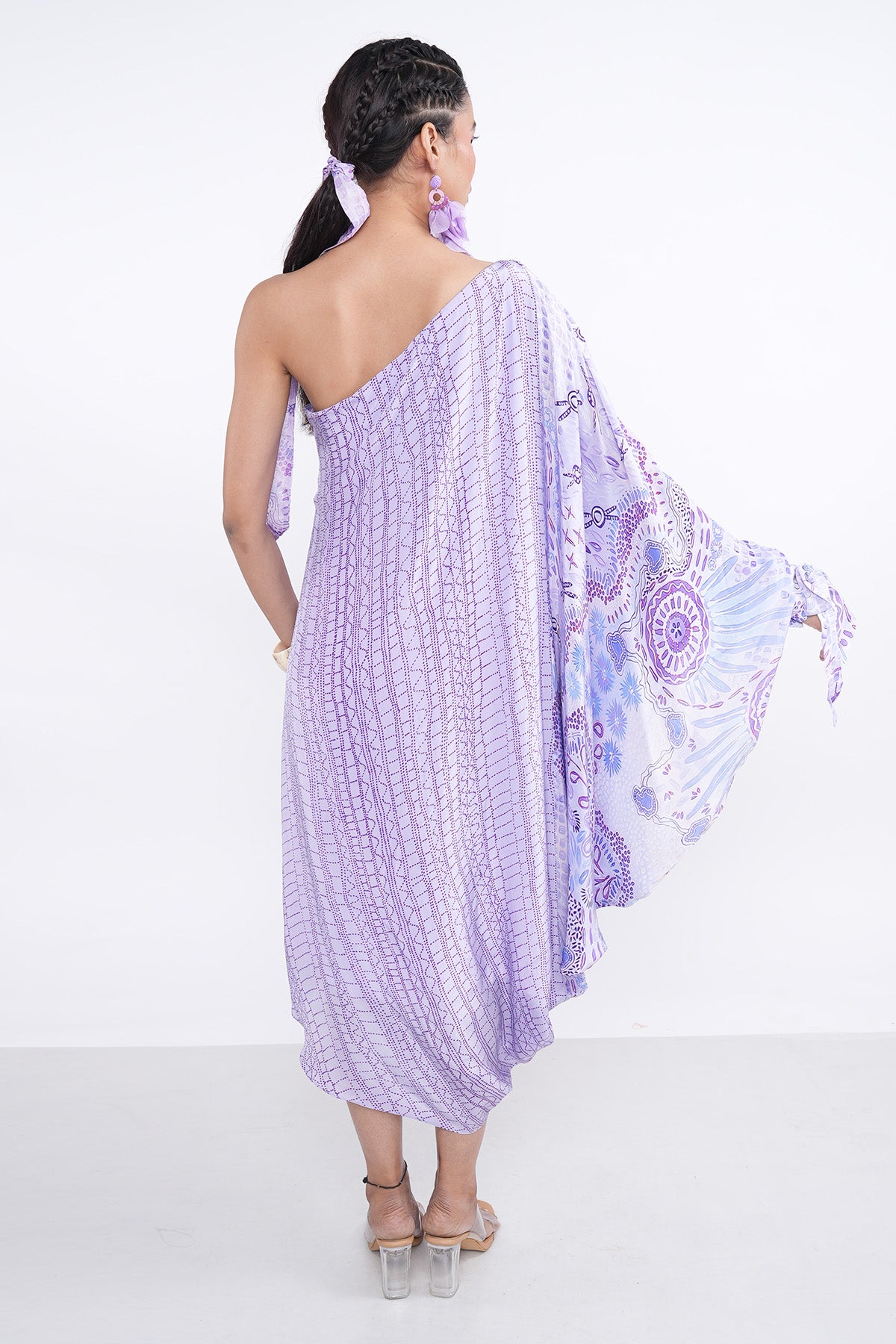 Lavender One Shoulder Cowl Dress