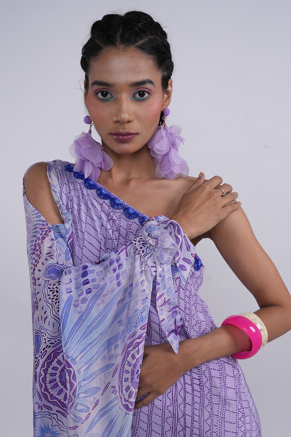 Lavender One Shoulder Cowl Dress