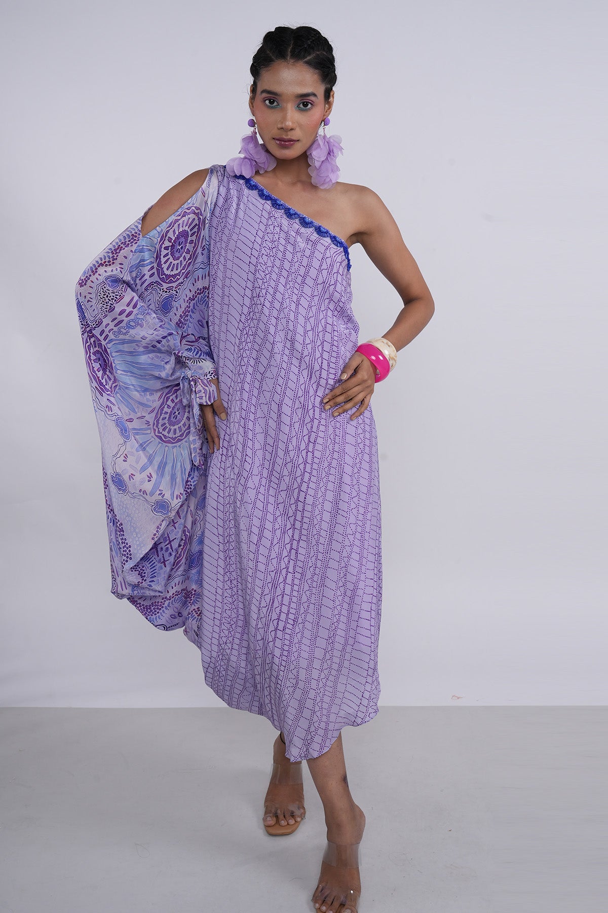 Lavender One Shoulder Cowl Dress