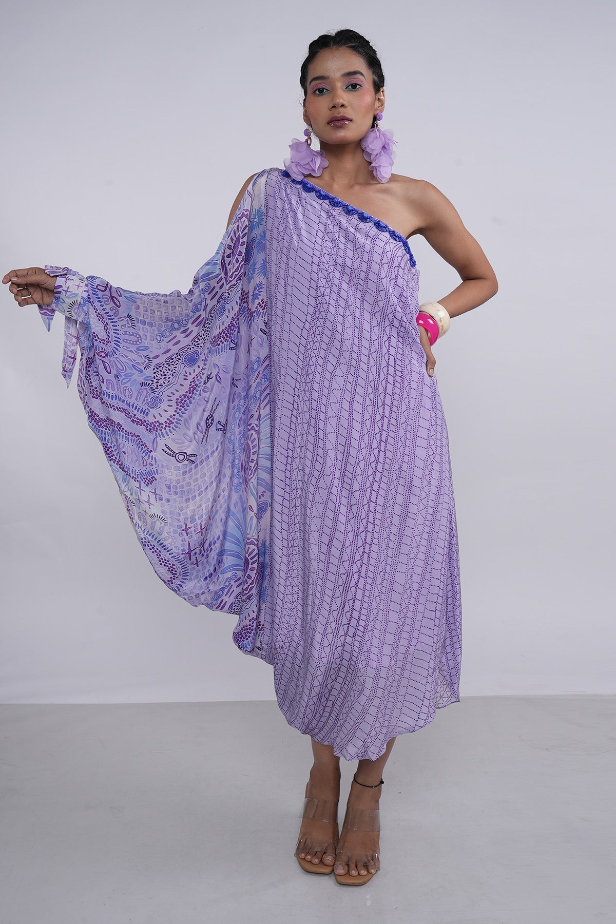 Buy Lavender One Shoulder Cowl Dress by Demira for women online at ScrollnShops