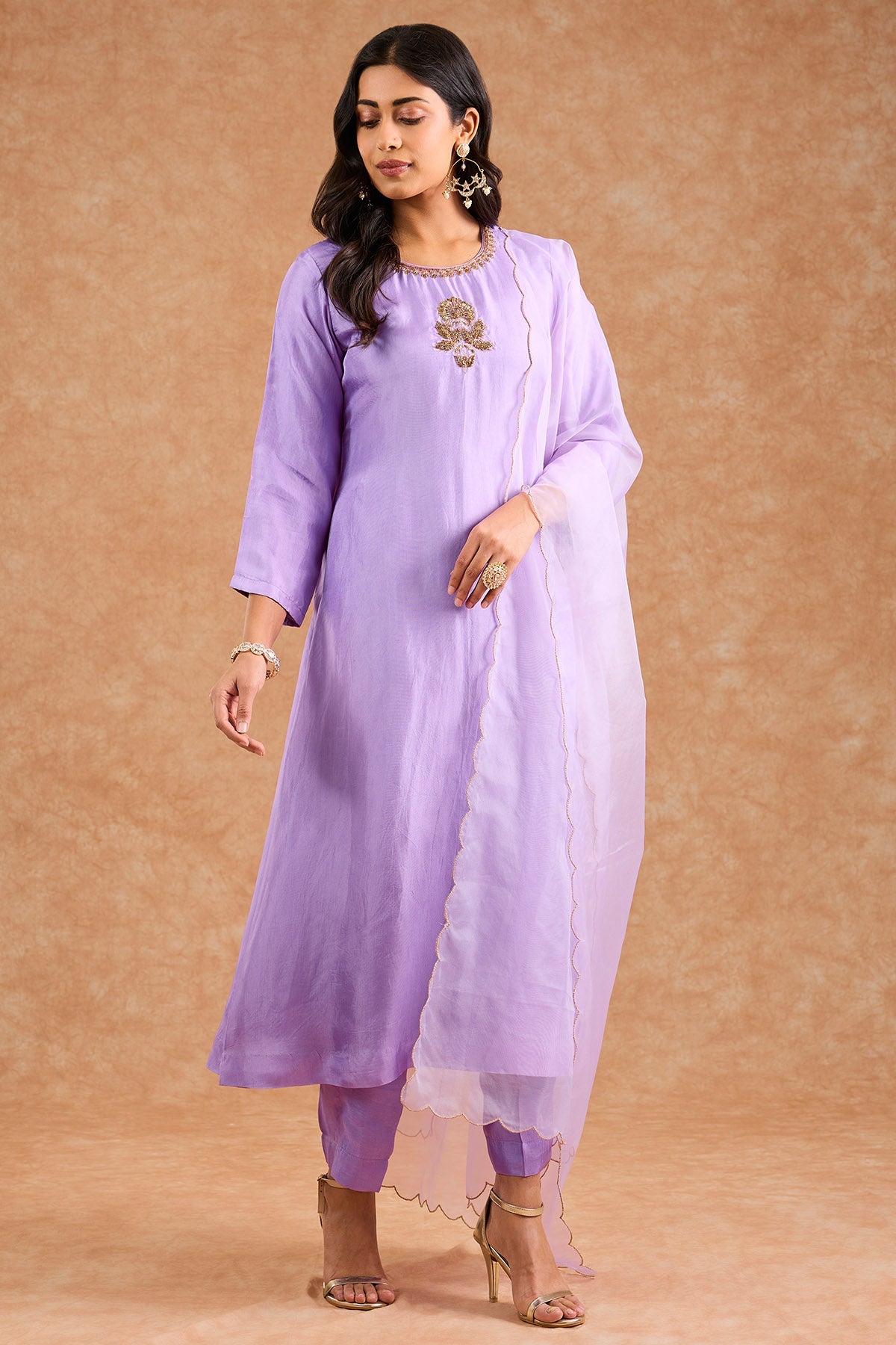 Buy Lavender Opara Silk Kurta Set for women by Milu Madan online available at scrollnshops