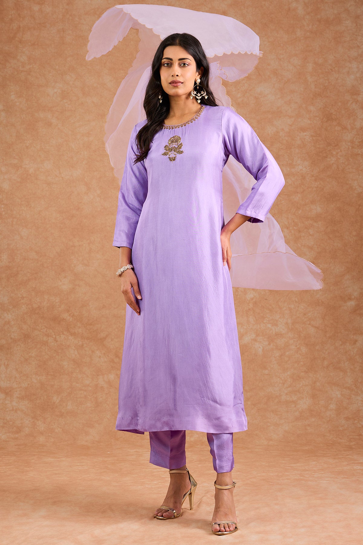 Lavender Opara Silk Kurta Set