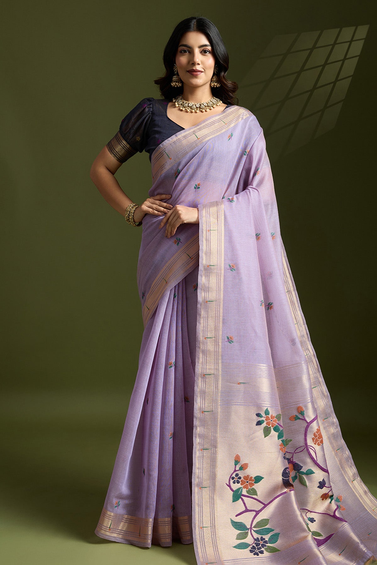 Buy Lavender Paithani Saree & Blouse for Women Online available at ScrollnShops