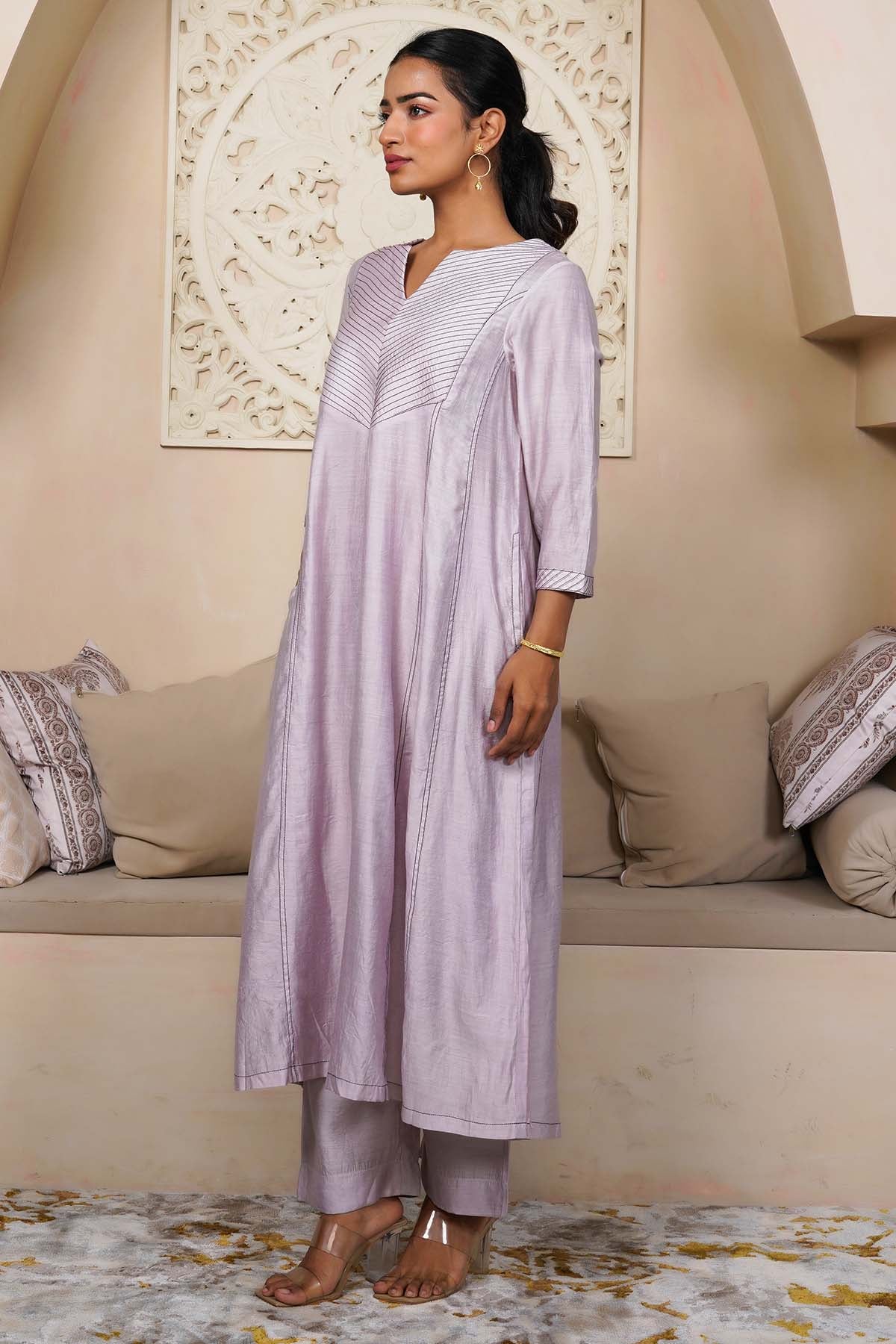 Imrie Lavender Pintuck Kurta & Pants for women online at ScrollnShops