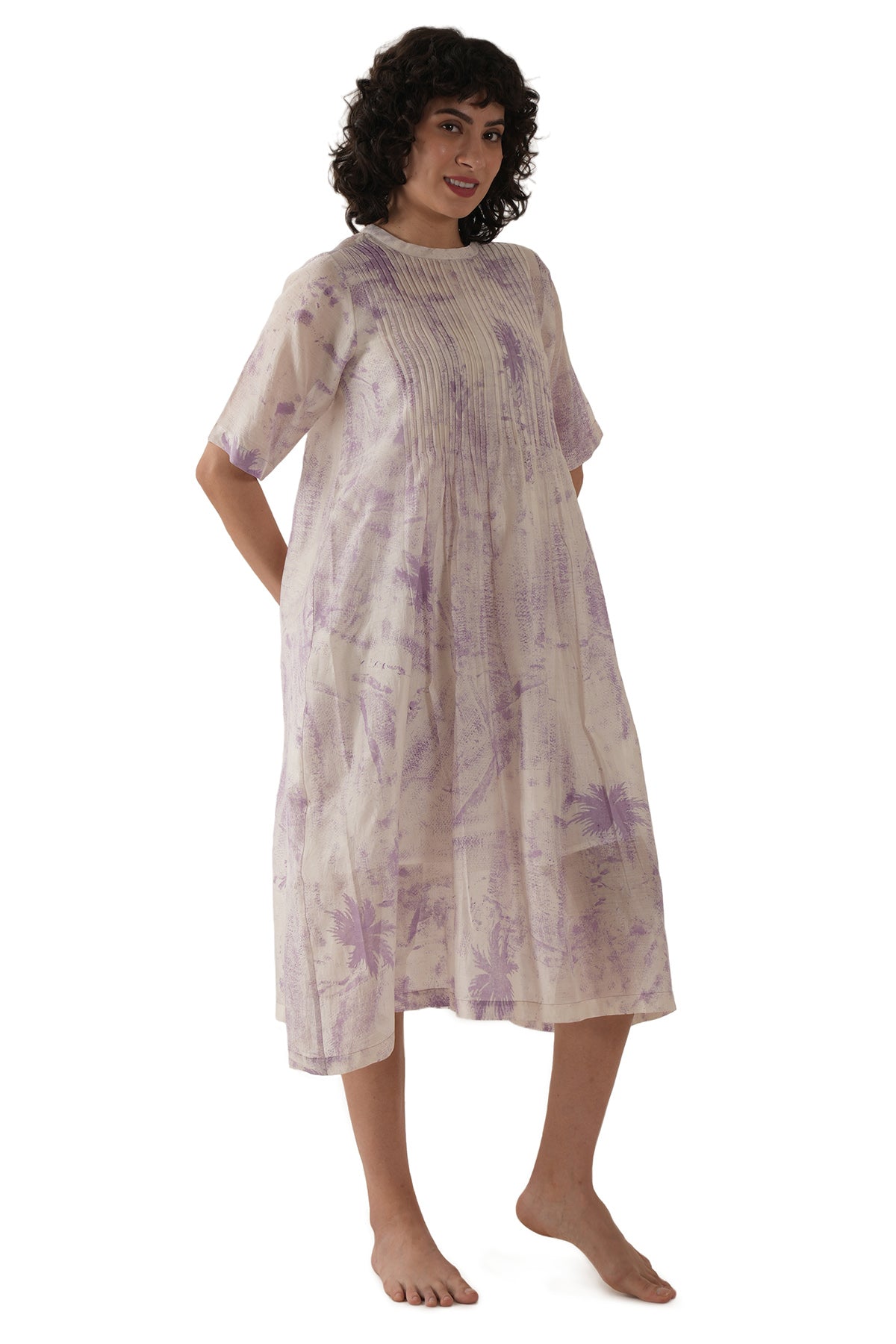 Lavender Pintuck Printed Dress