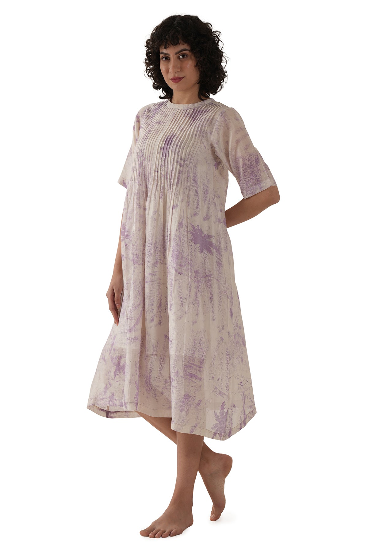 Lavender Pintuck Printed Dress