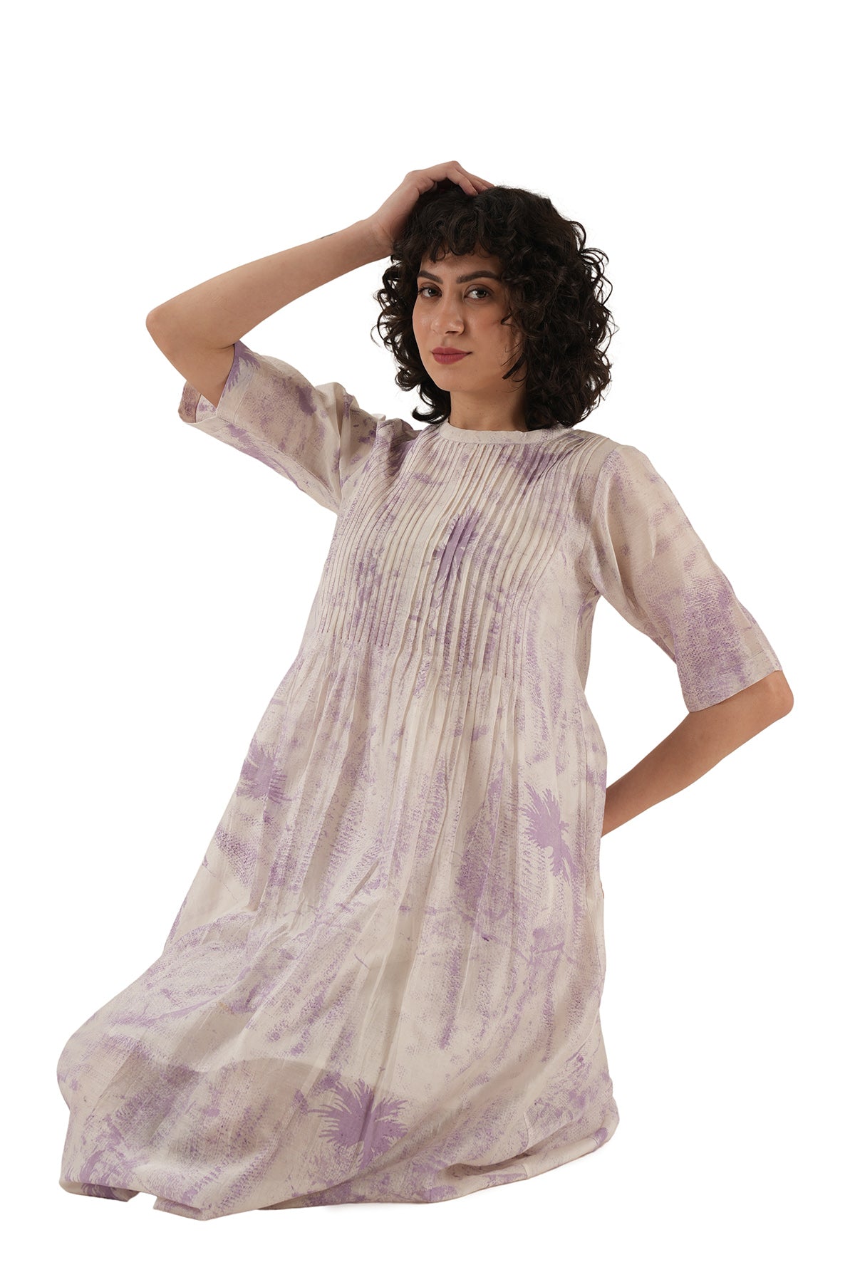 Lavender Pintuck Printed Dress