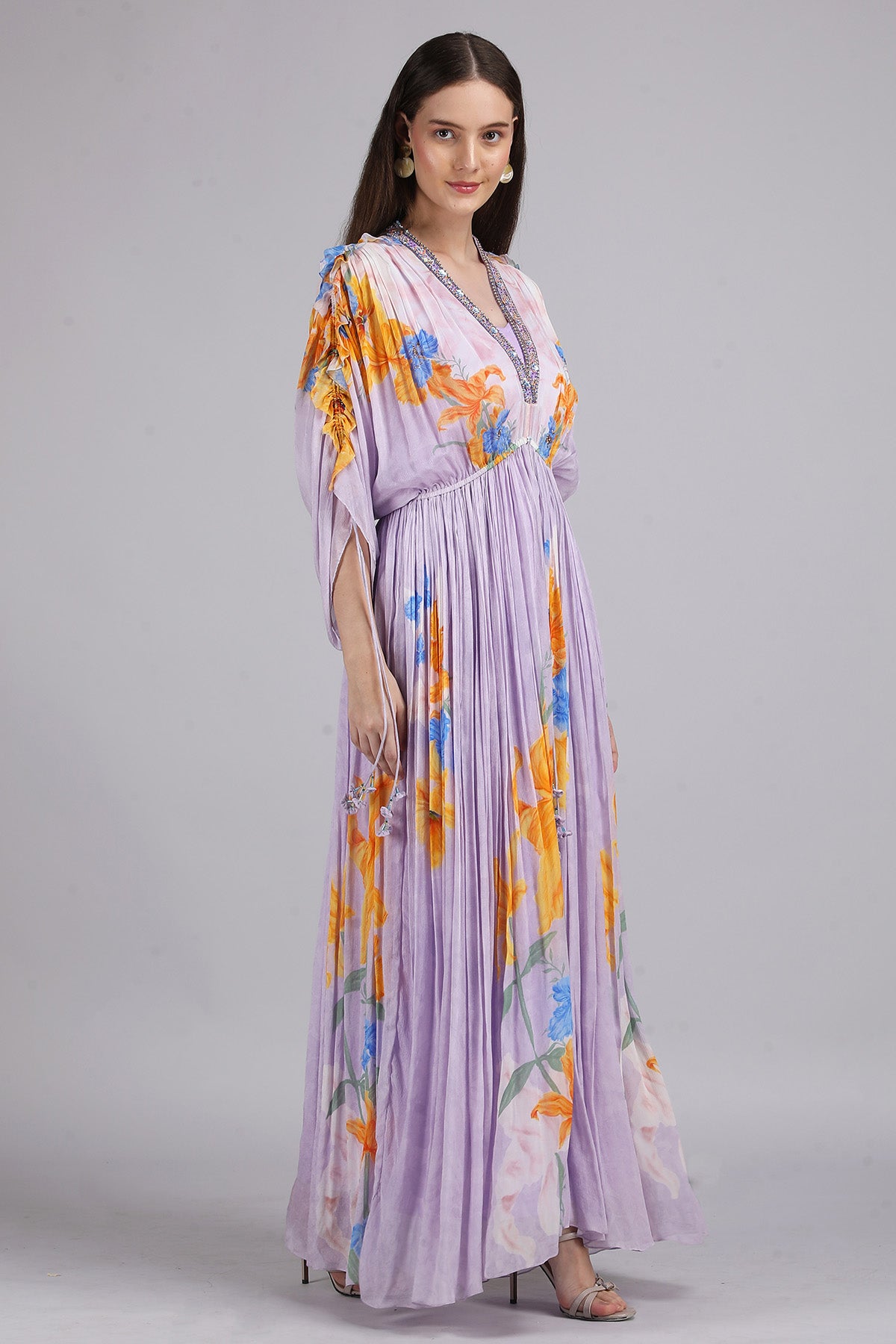 Lavender Ruffle Printed Kaftan