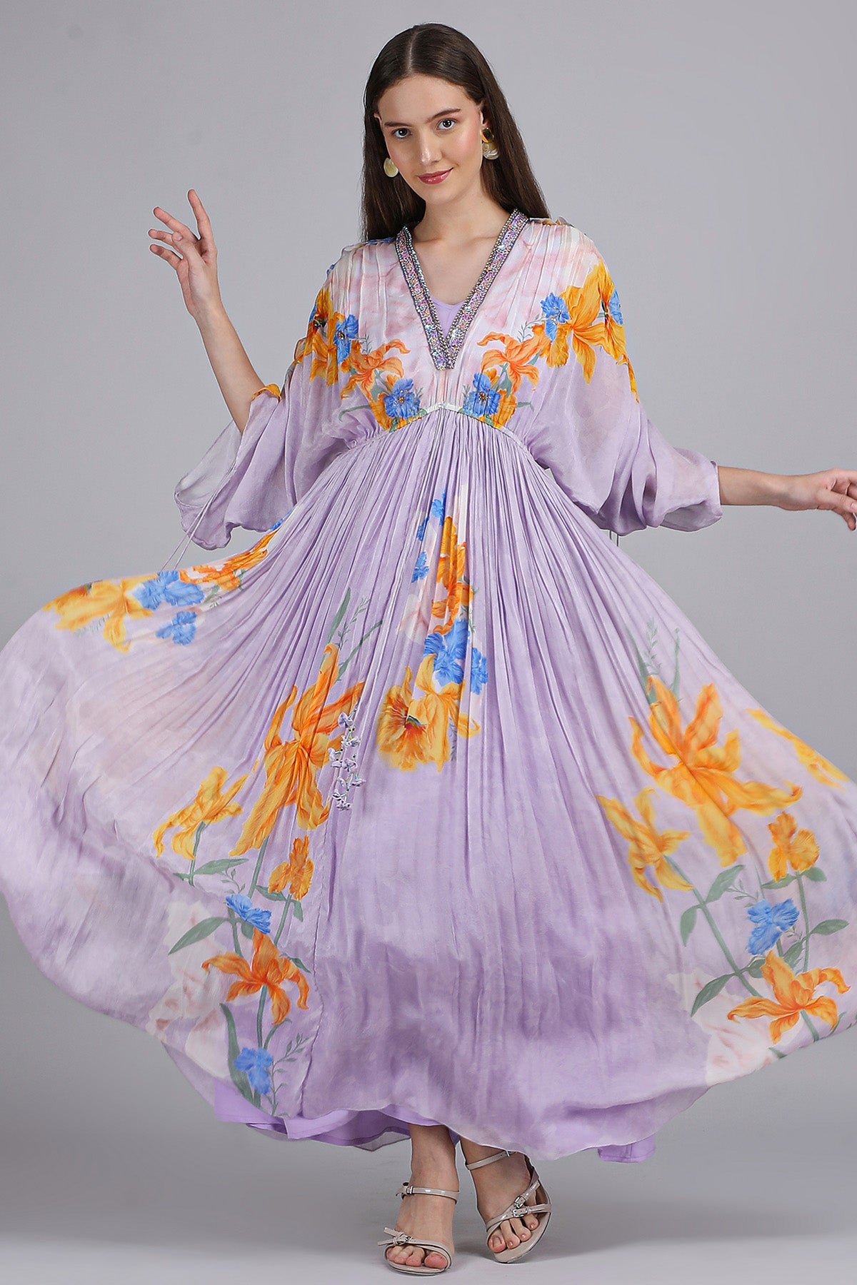 Lavender Ruffle Printed Kaftan