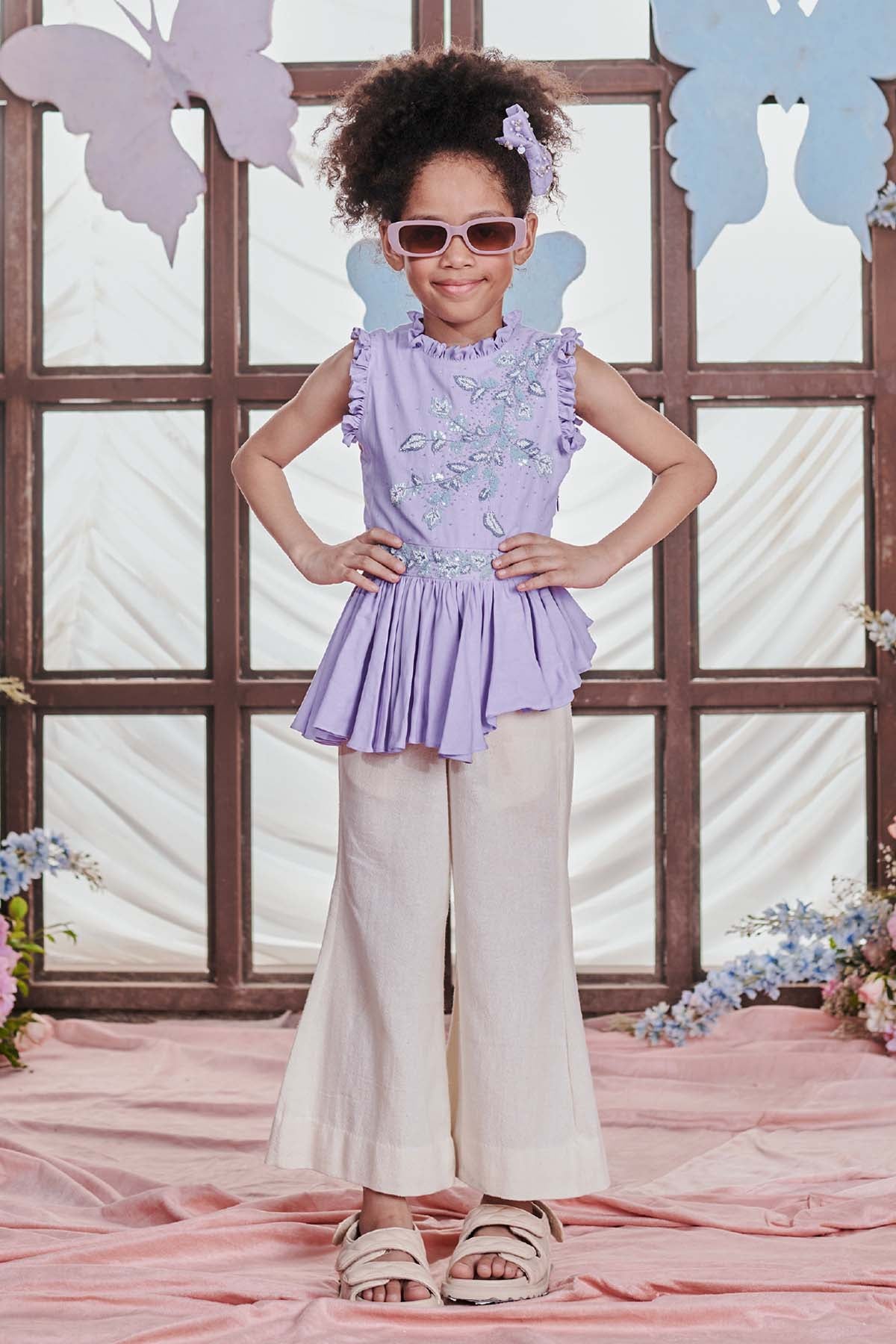 Designer Littleens Lavender Ruffle Top & Pants For Kids (Boys & Girls) Available online at ScrollnShops