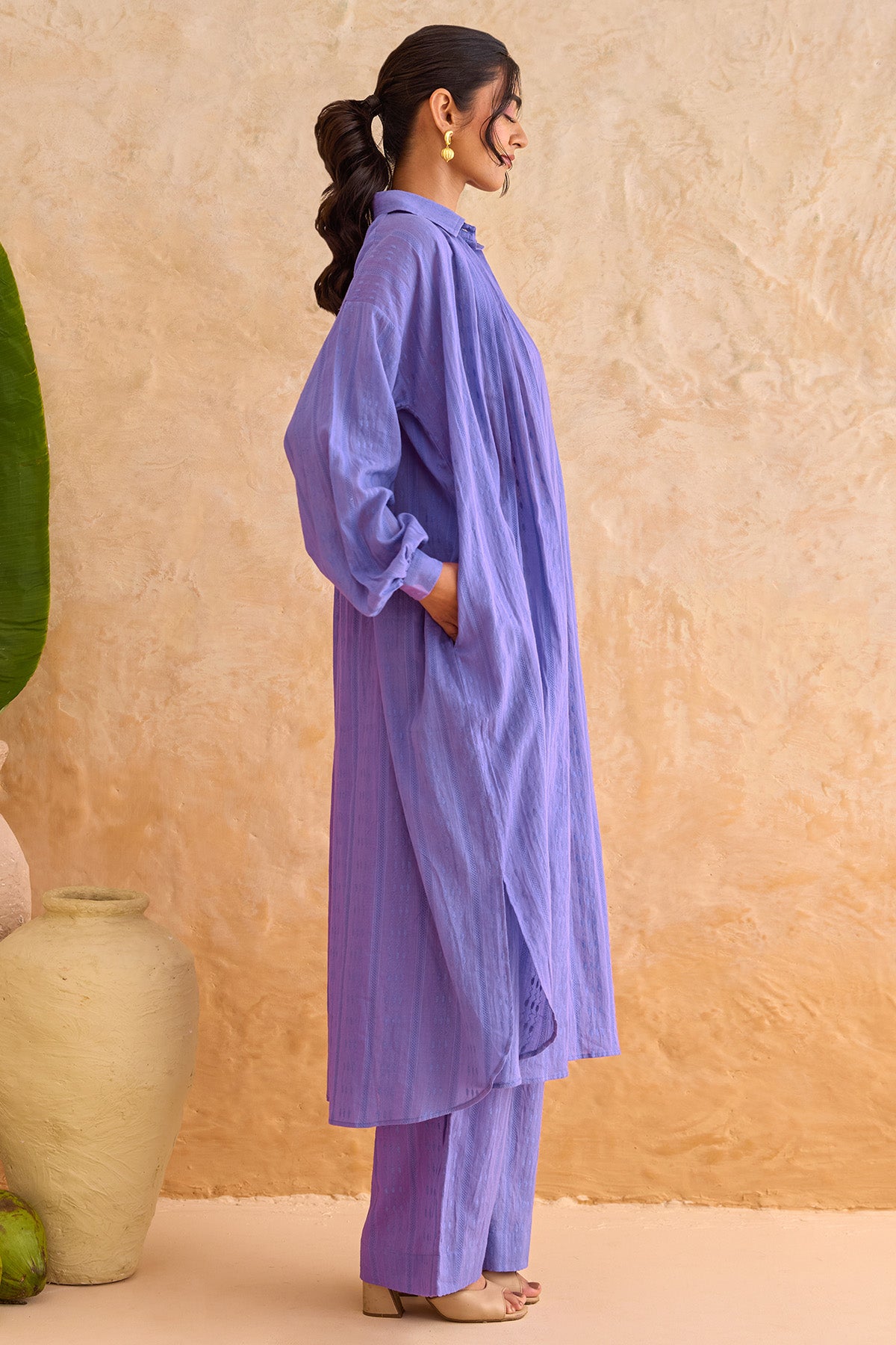 Lavender Self Texture Kurta Set