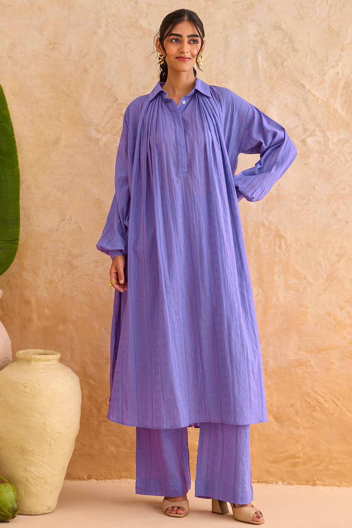 Lavender Self Texture Kurta Set