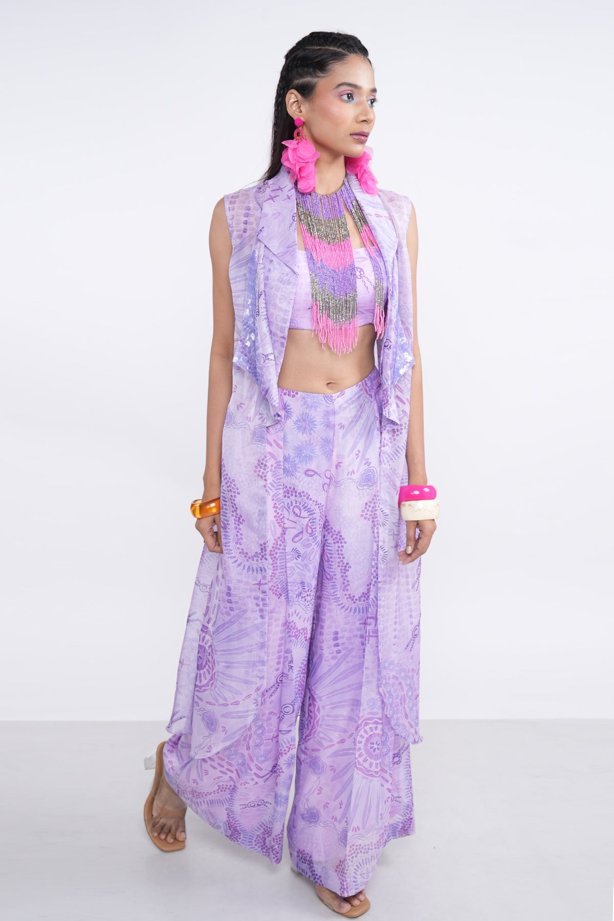 Lavender Sequins Work Jacket Set