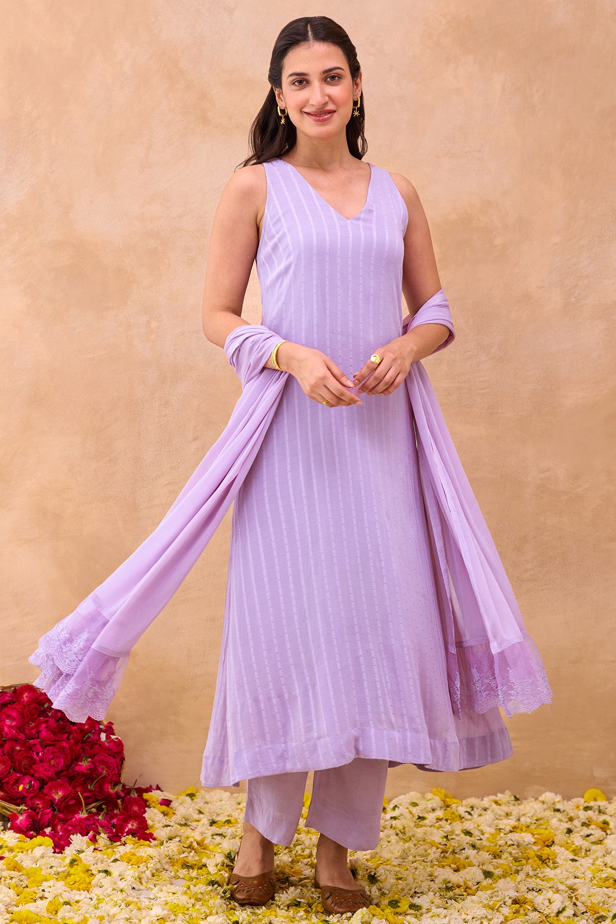 Lavender Silk Chiffon Kurta Set