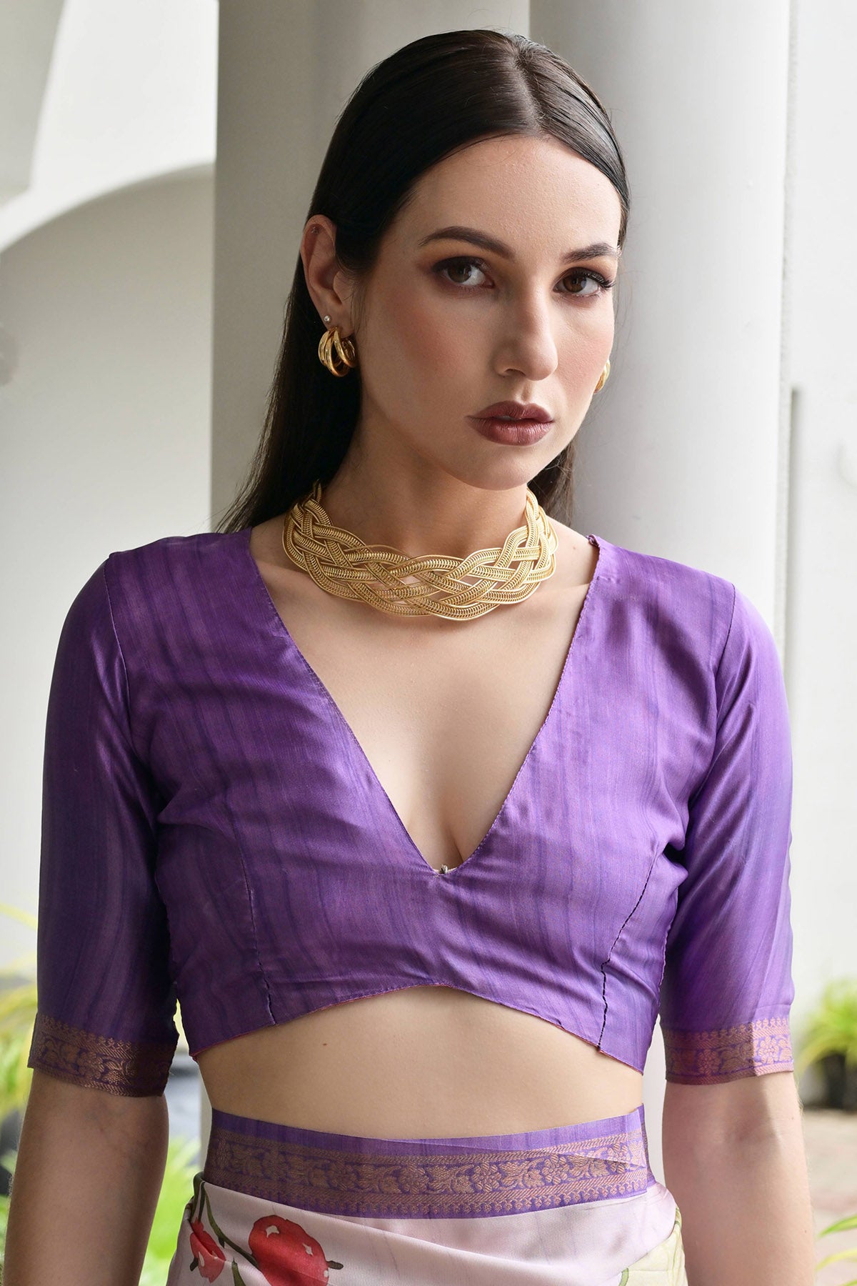 Lavender Silk Floral Zari Saree