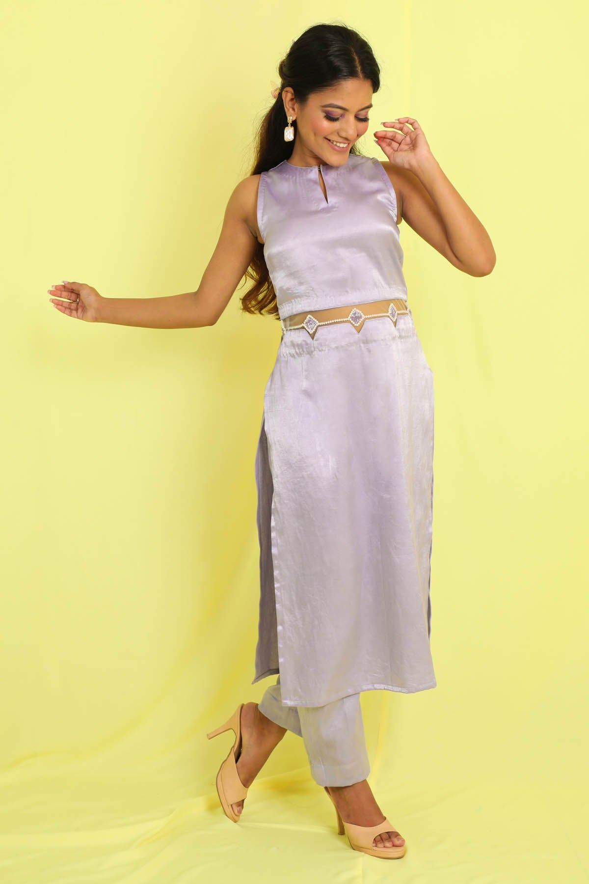 Lavender Sleeveless Kurta Set