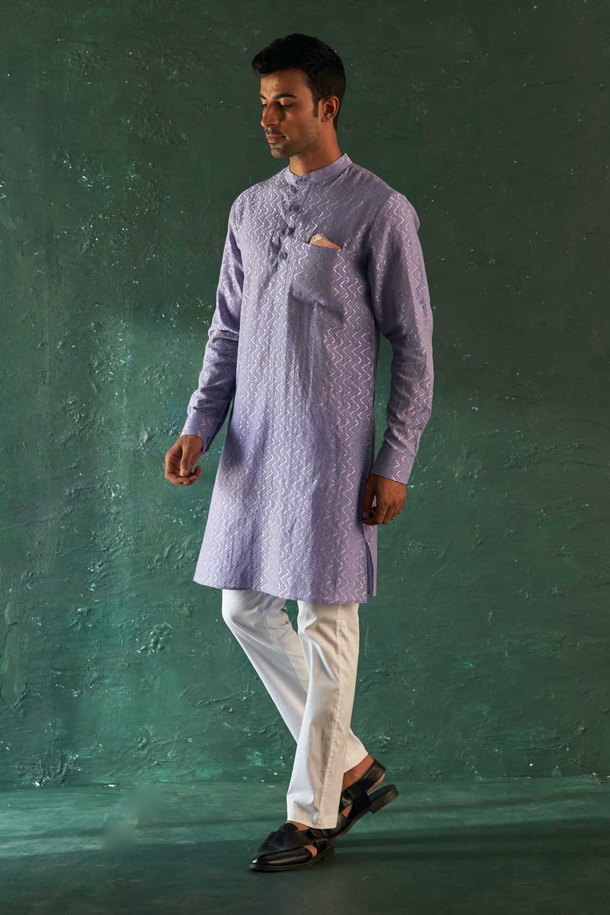 Buy Lavender Thread Work Kurta Set by Charkhee for men online at ScrollnShops