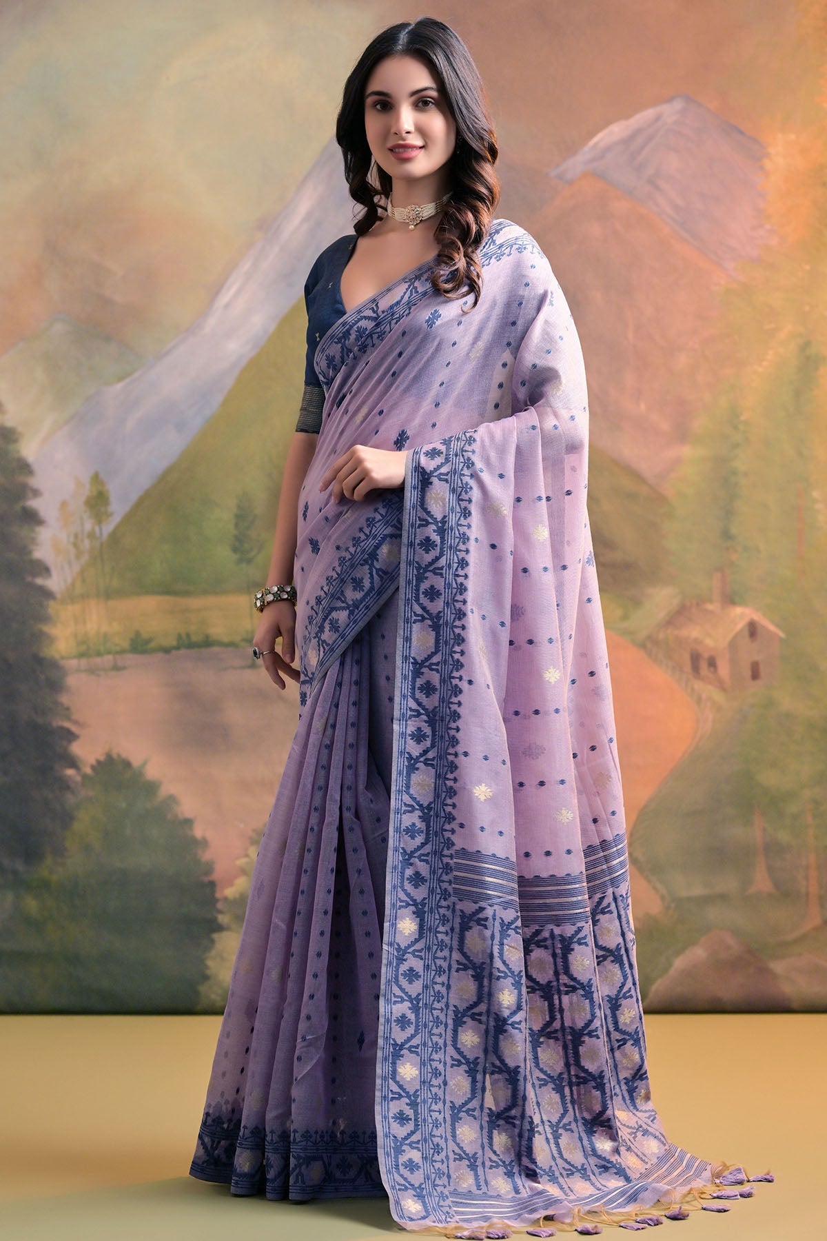 Buy Lavender Thread Woven Saree by Lili Lala for women online at ScrollnShops