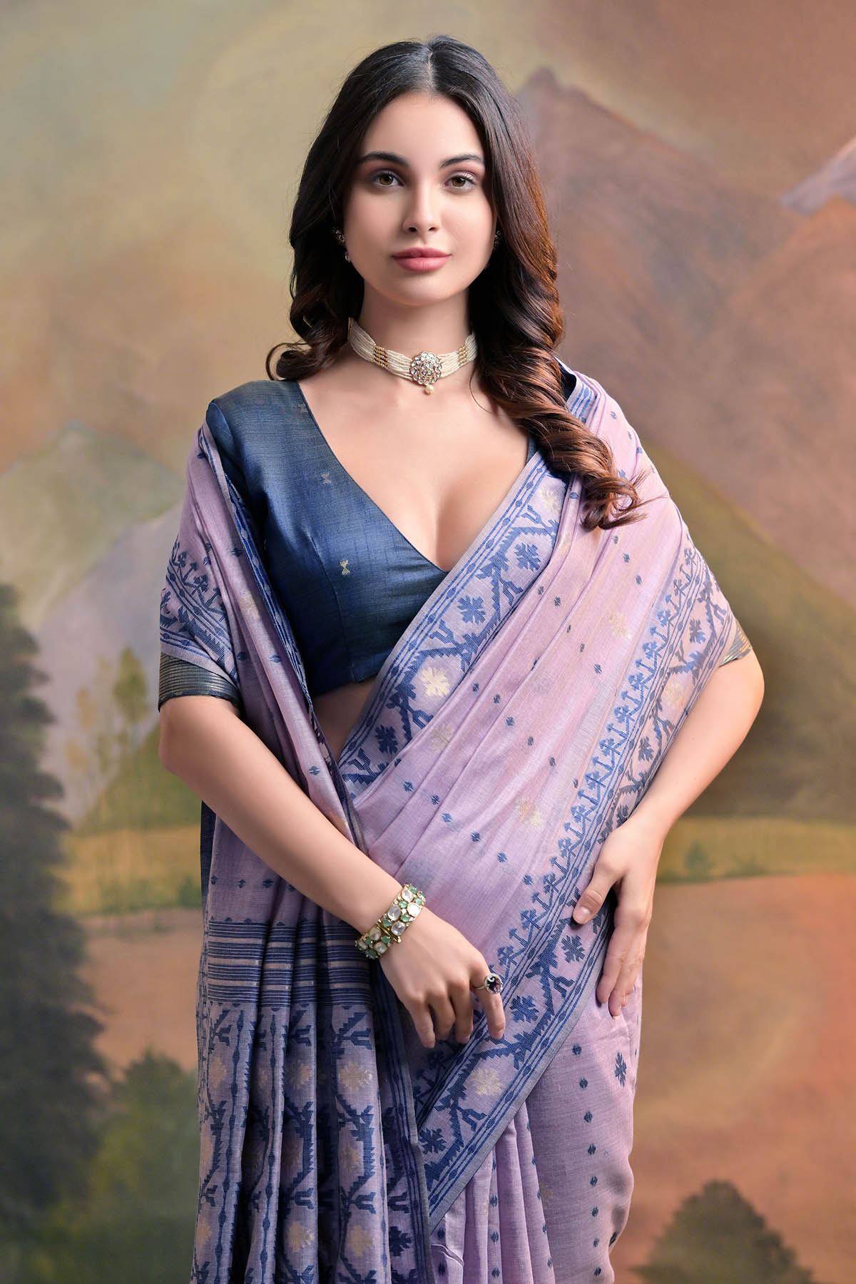 Lavender Thread Woven Saree
