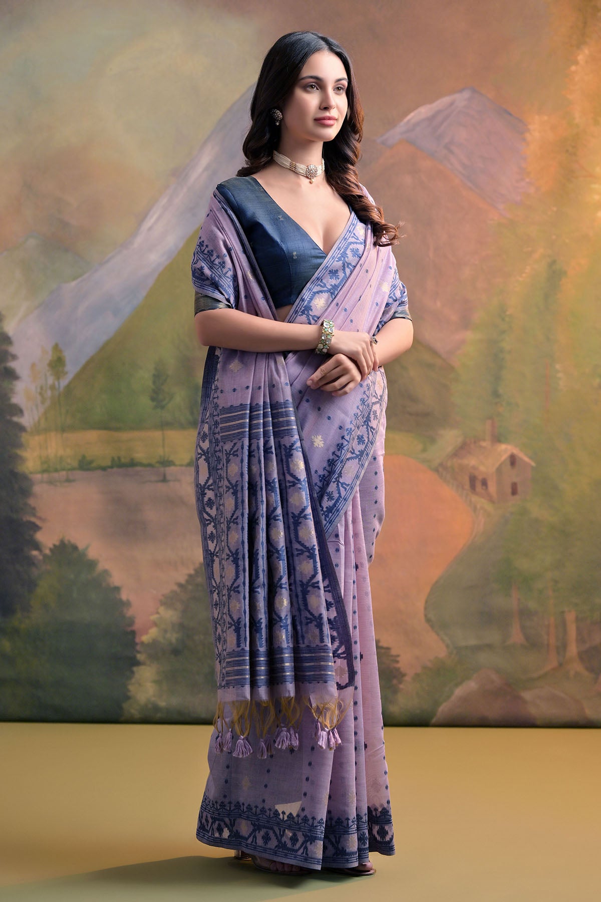 Lavender Thread Woven Saree
