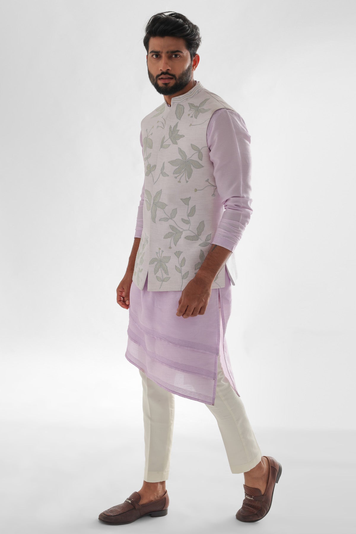 Lavender Tissue Bundi Kurta Set