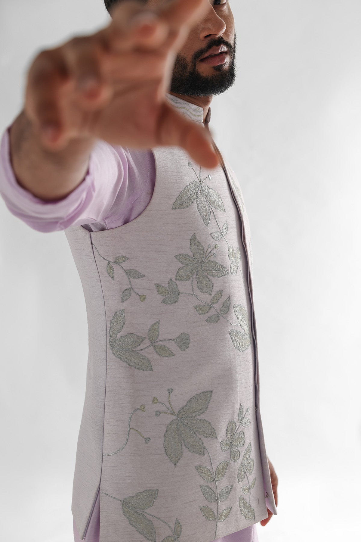Lavender Tissue Bundi Kurta Set