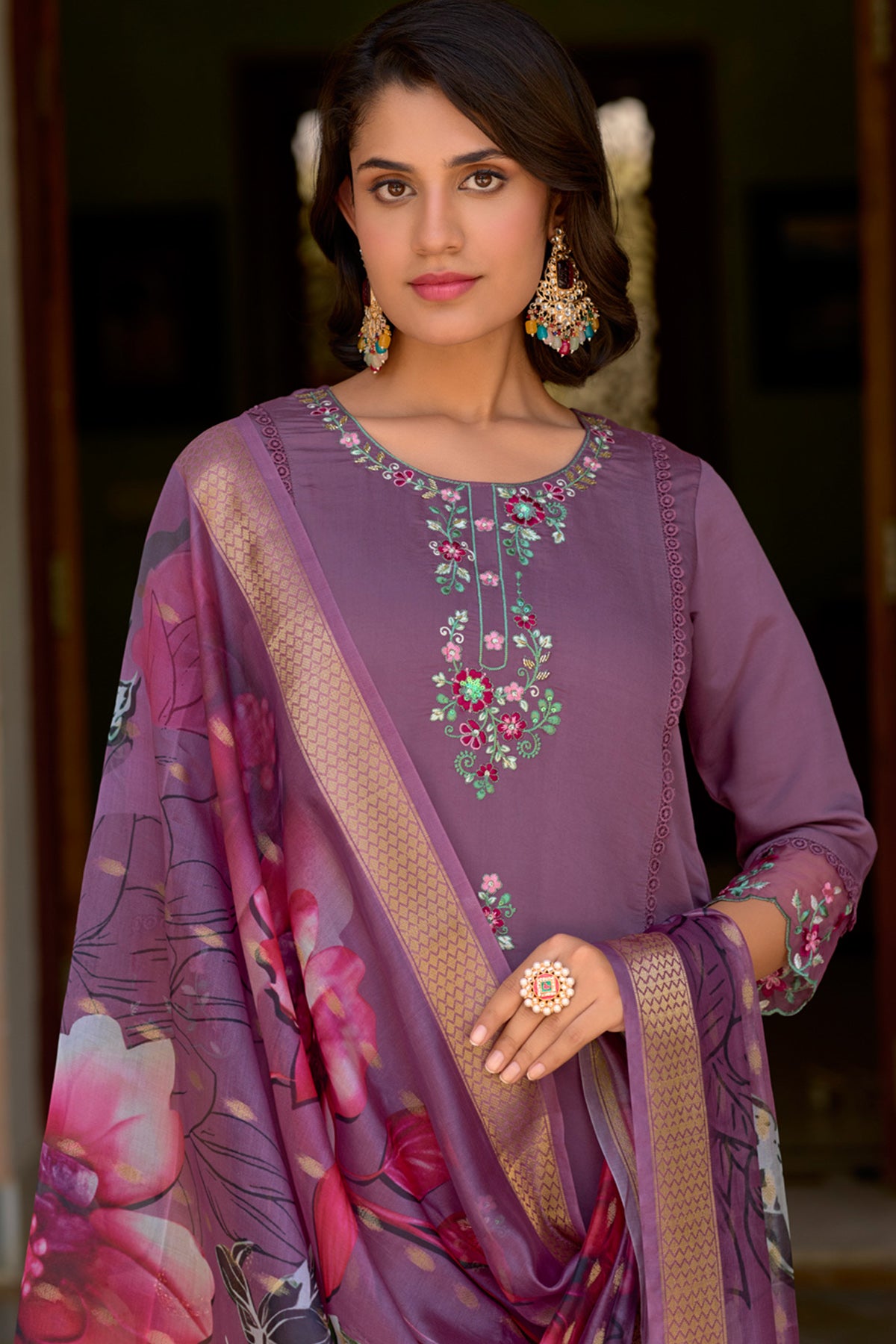 Lavender Viscose Silk Kurta Set