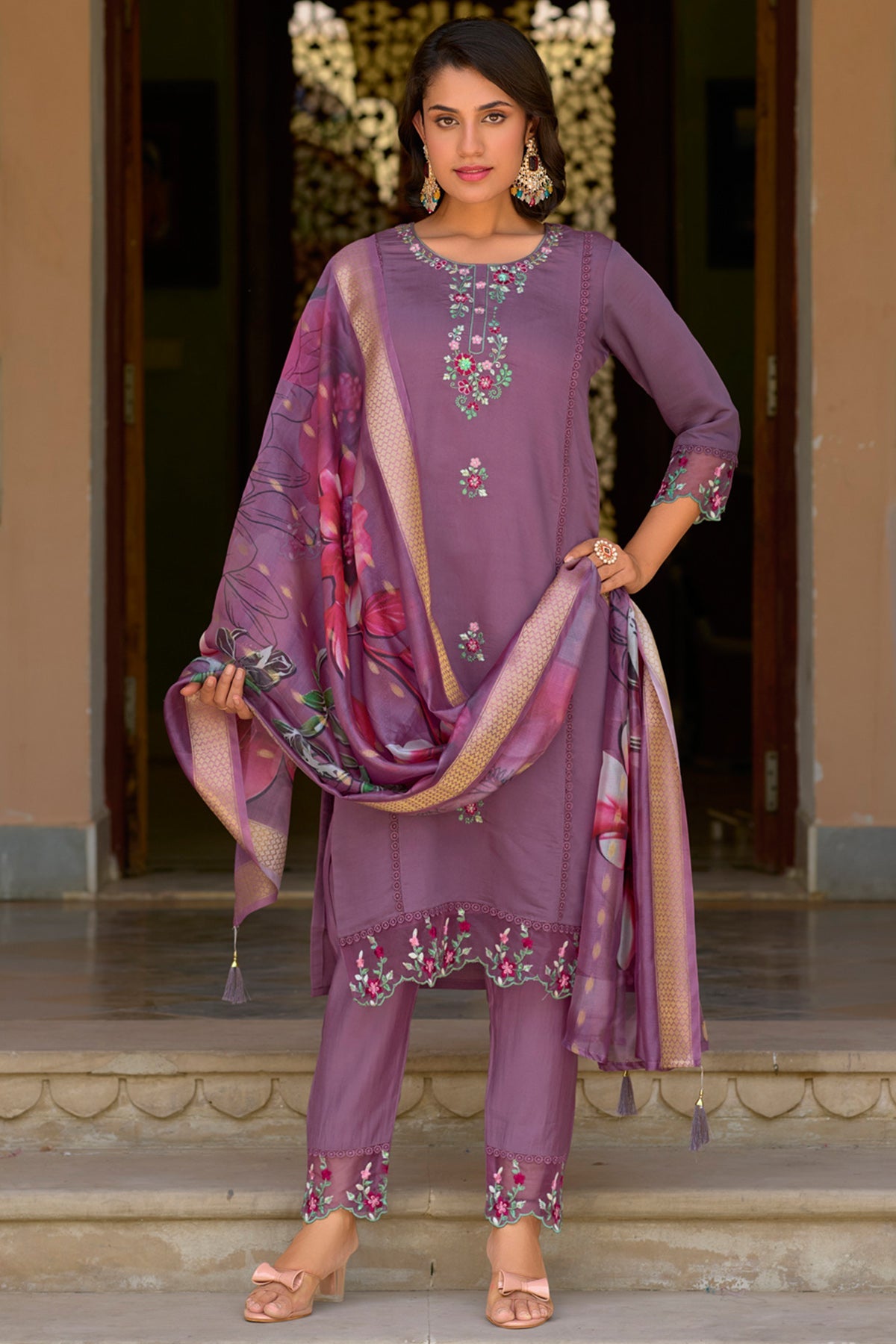 Buy Lavender Viscose Silk Kurta Set for women by Aastha Fashion online available at scrollnshops