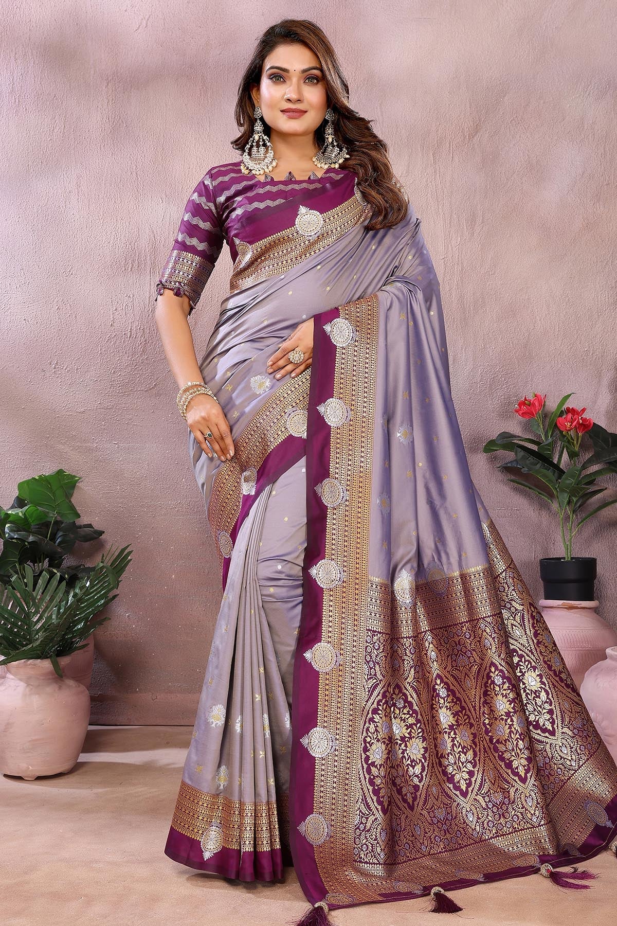 Buy Lavender Weaving Fancy Saree for women by Aastha Fashion online available at scrollnshops