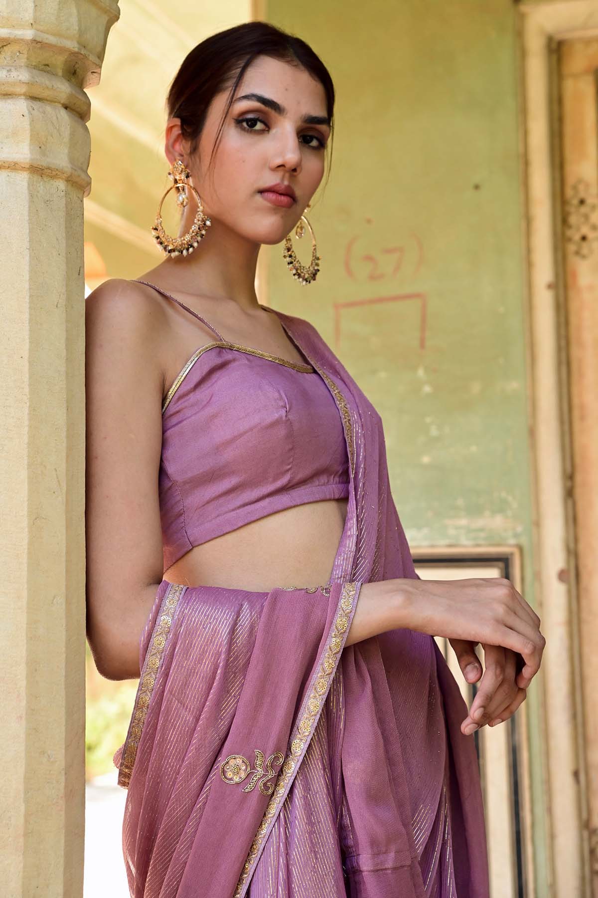 Lavender Zari Embroidered Saree