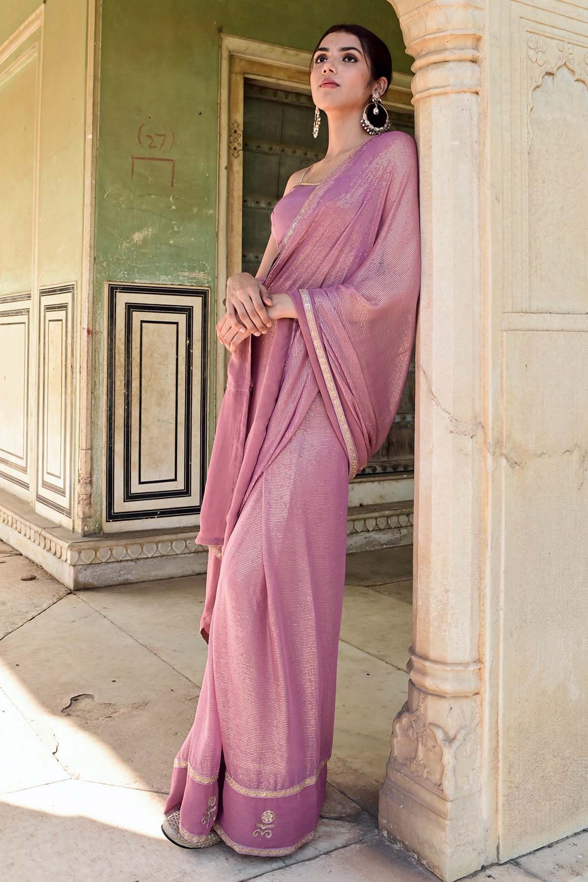 Lavender Zari Embroidered Saree