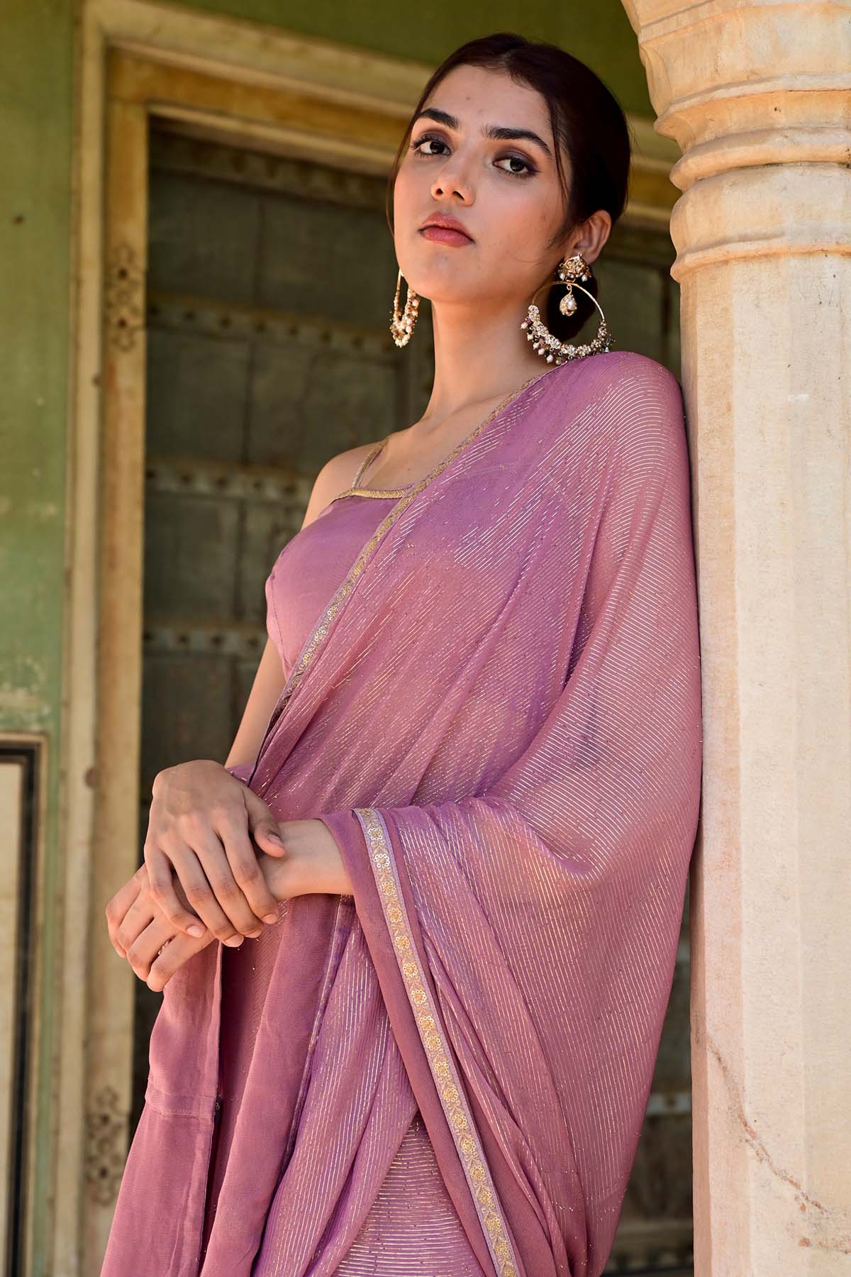 Lavender Zari Embroidered Saree