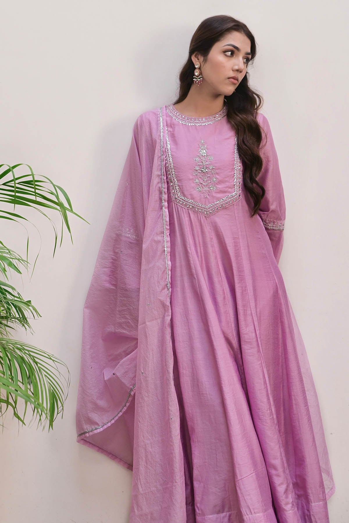 Lavender Zari Work Kurta Set