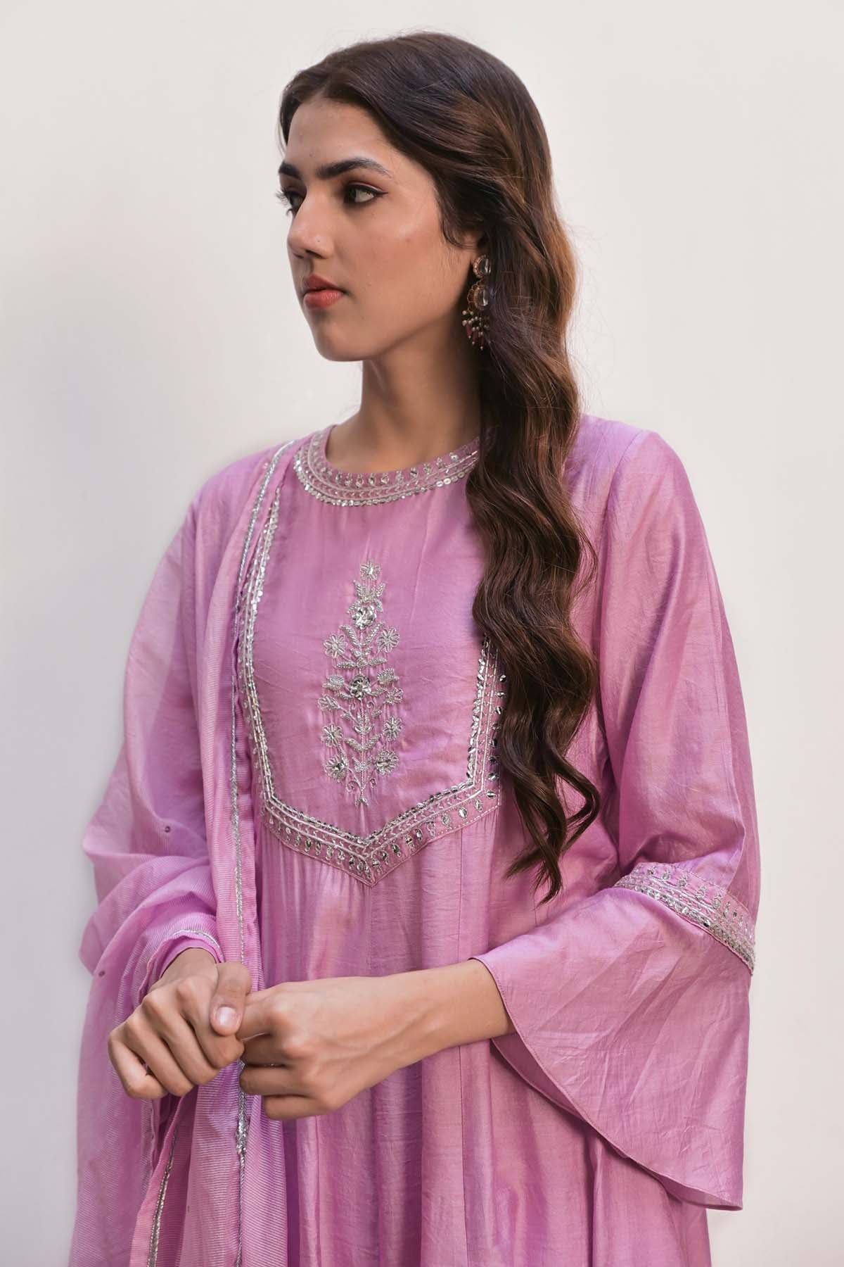 Lavender Zari Work Kurta Set