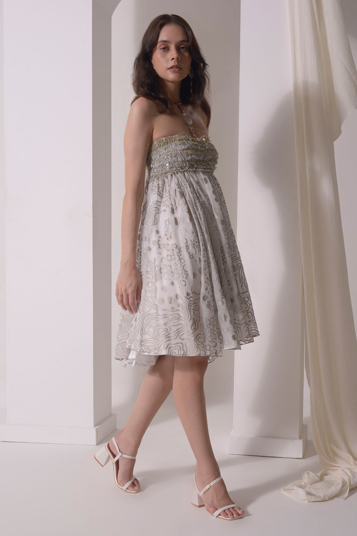 Layered Zari Tassel Yoke Dress