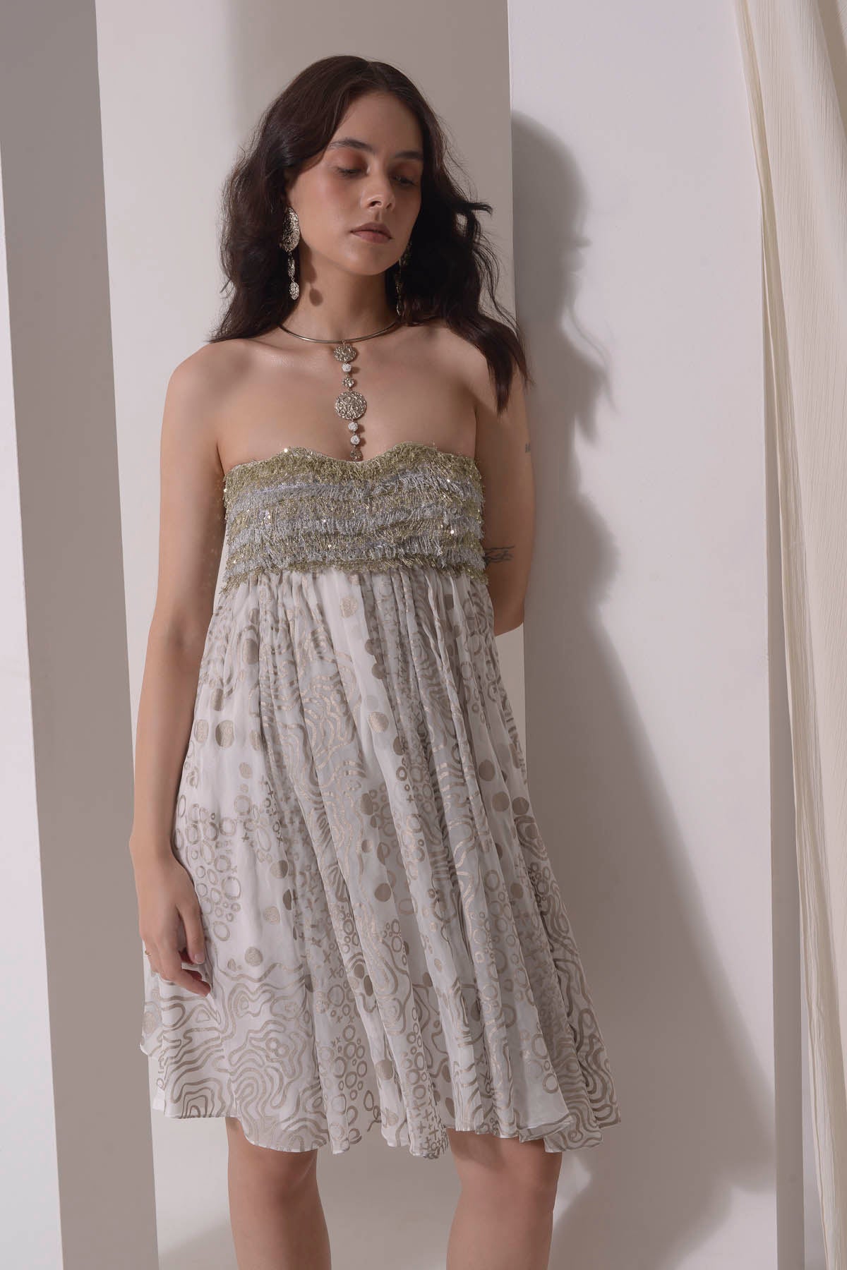 Layered Zari Tassel Yoke Dress